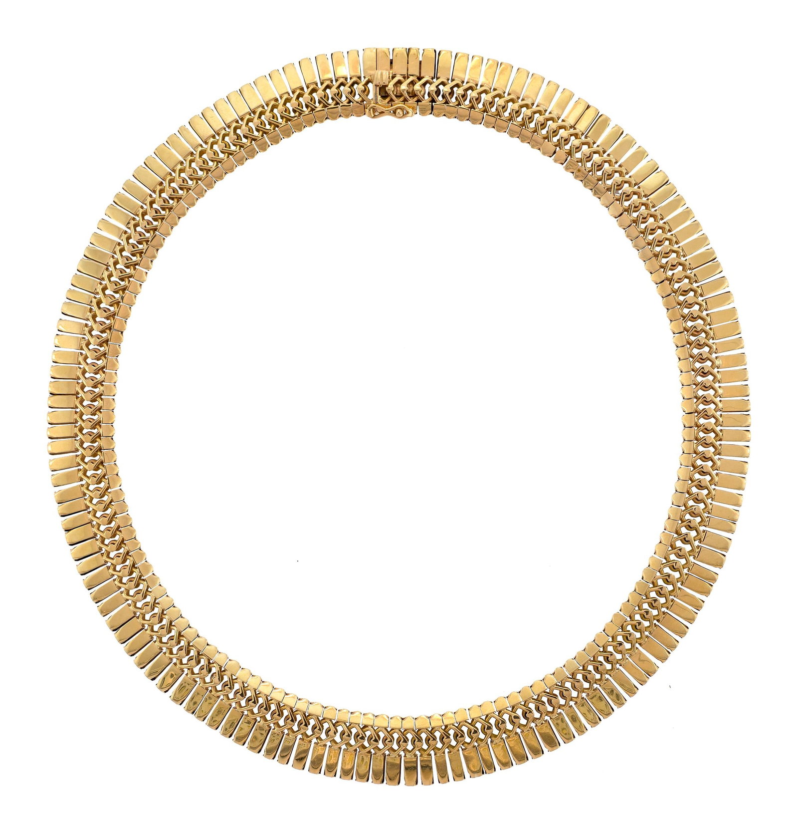 VINTAGE 18K GOLD CLEOPATRA STYLE CHOKER NECKLACE.: A vintage, 18k yellow gold (stamped), Cleopatra style, choker necklace, 13.5mm wide, 15 3/8 inches long, 66.7 grams.