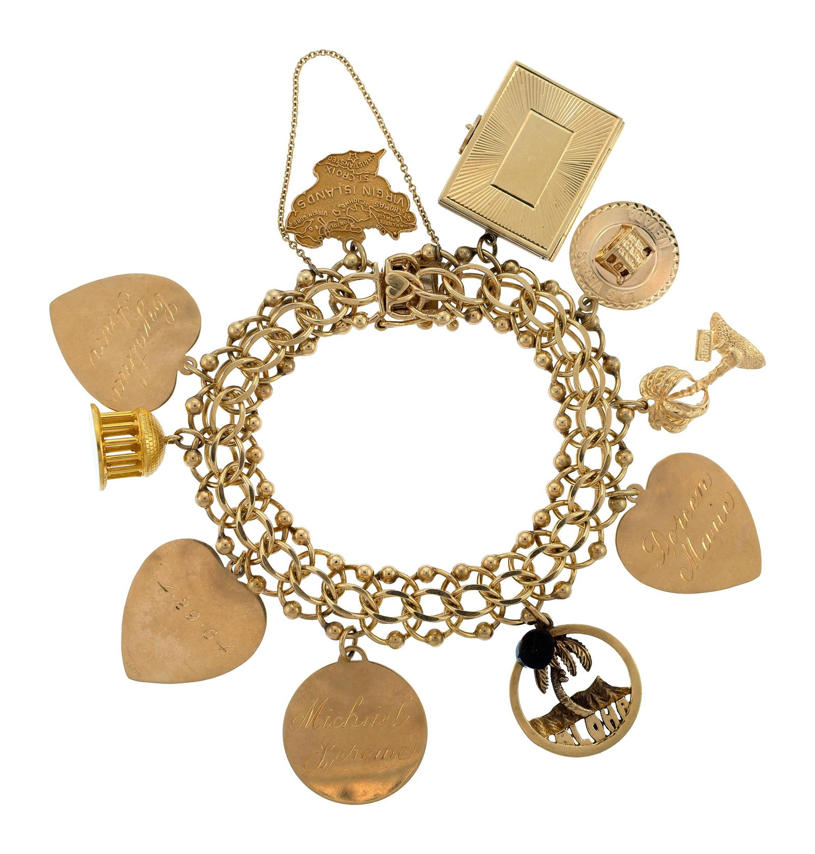 VINTAGE 14K YELLOW GOLD CHARM BRACELET. (1 of 1)