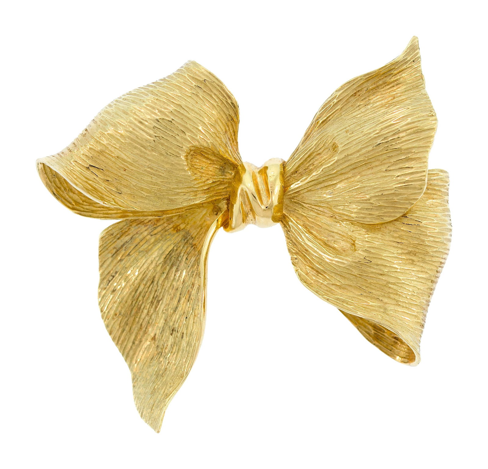 VINTAGE 18K YELLOW GOLD BOW PIN.: A vintage, 18k yellow gold (stamped) bow pin, signed, unknown hallmark, approx. 2 3/8 inches, 20.9 grams.