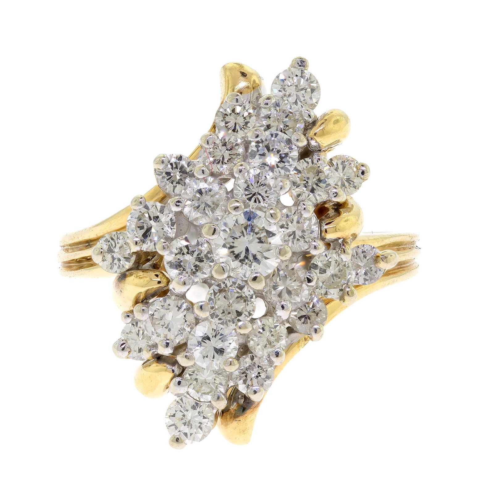 14K YELLOW GOLD DIAMOND WATERFALL RING. (1 of 2)
