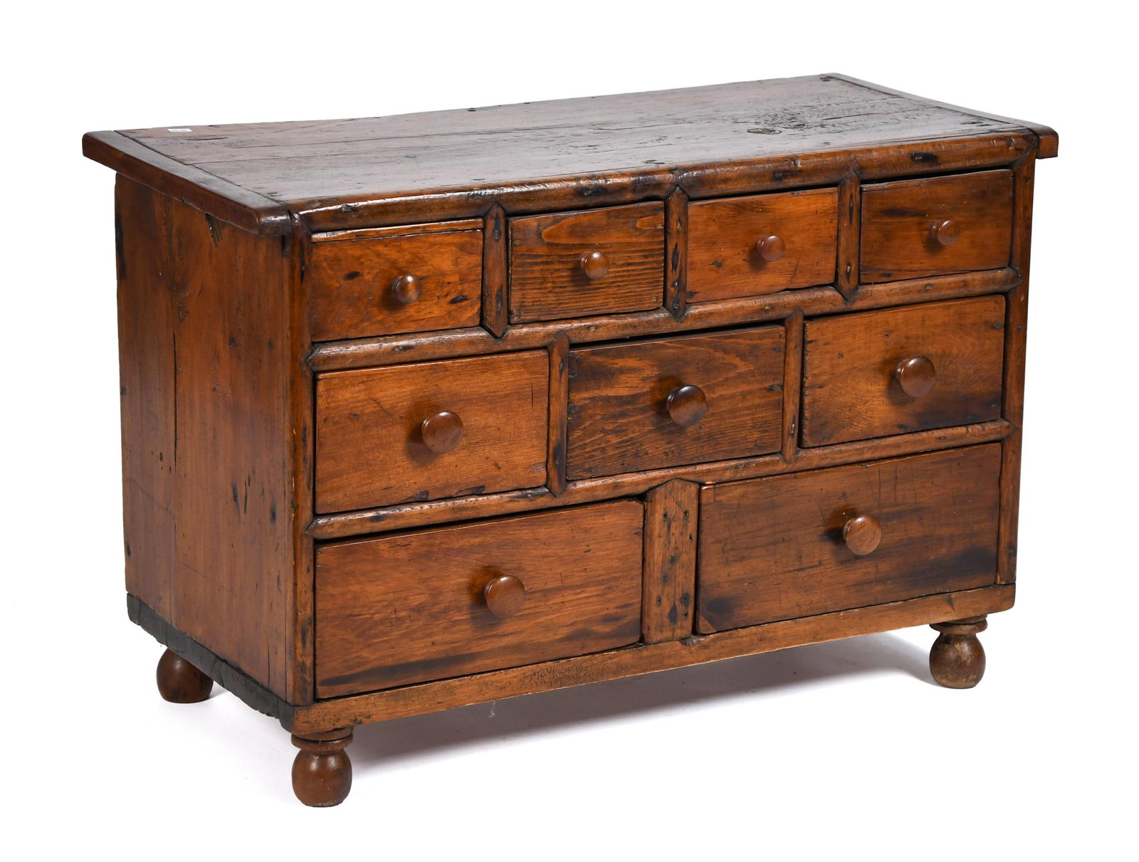 19TH C. AMERICAN NINE DRAWER PINE APOTHECARY CHEST. (1 of 10)
