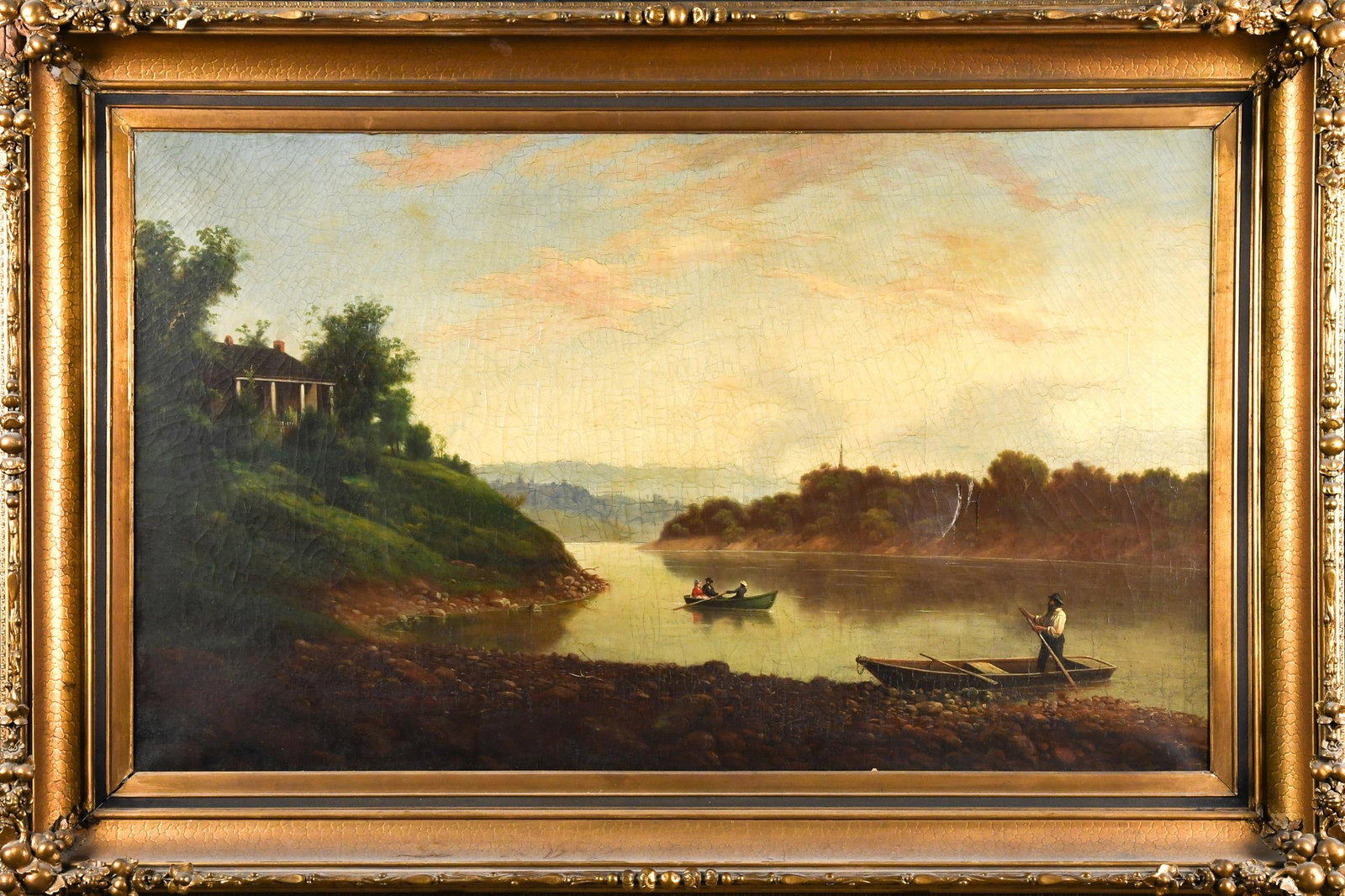 LG. 19TH C. OIL, LICKING RIVER NEAR CINCINNATI OHIO. (1 of 1)