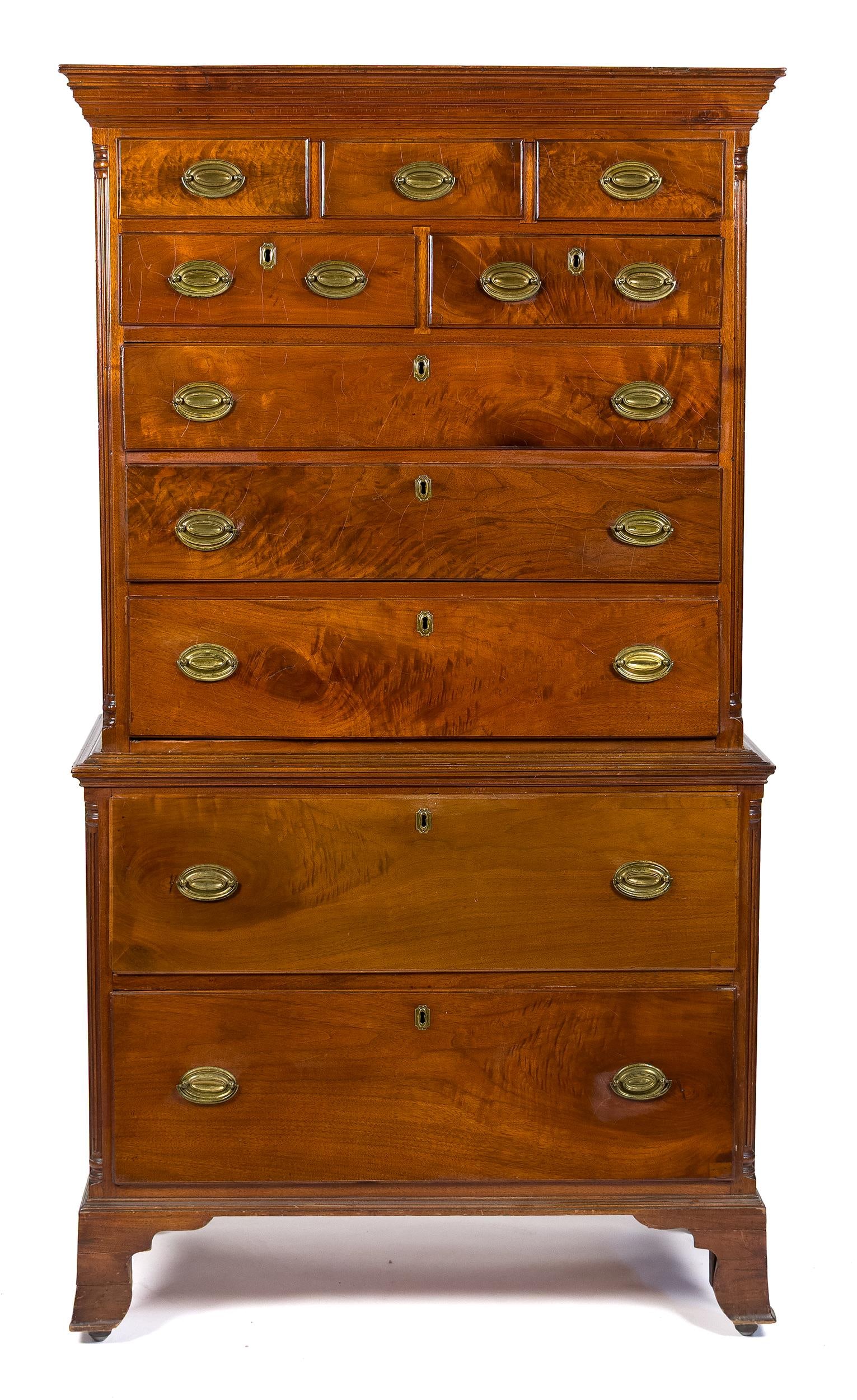 18TH C. PHILADELPHIA CHIPPENDALE CHEST ON CHEST. (1 of 14)