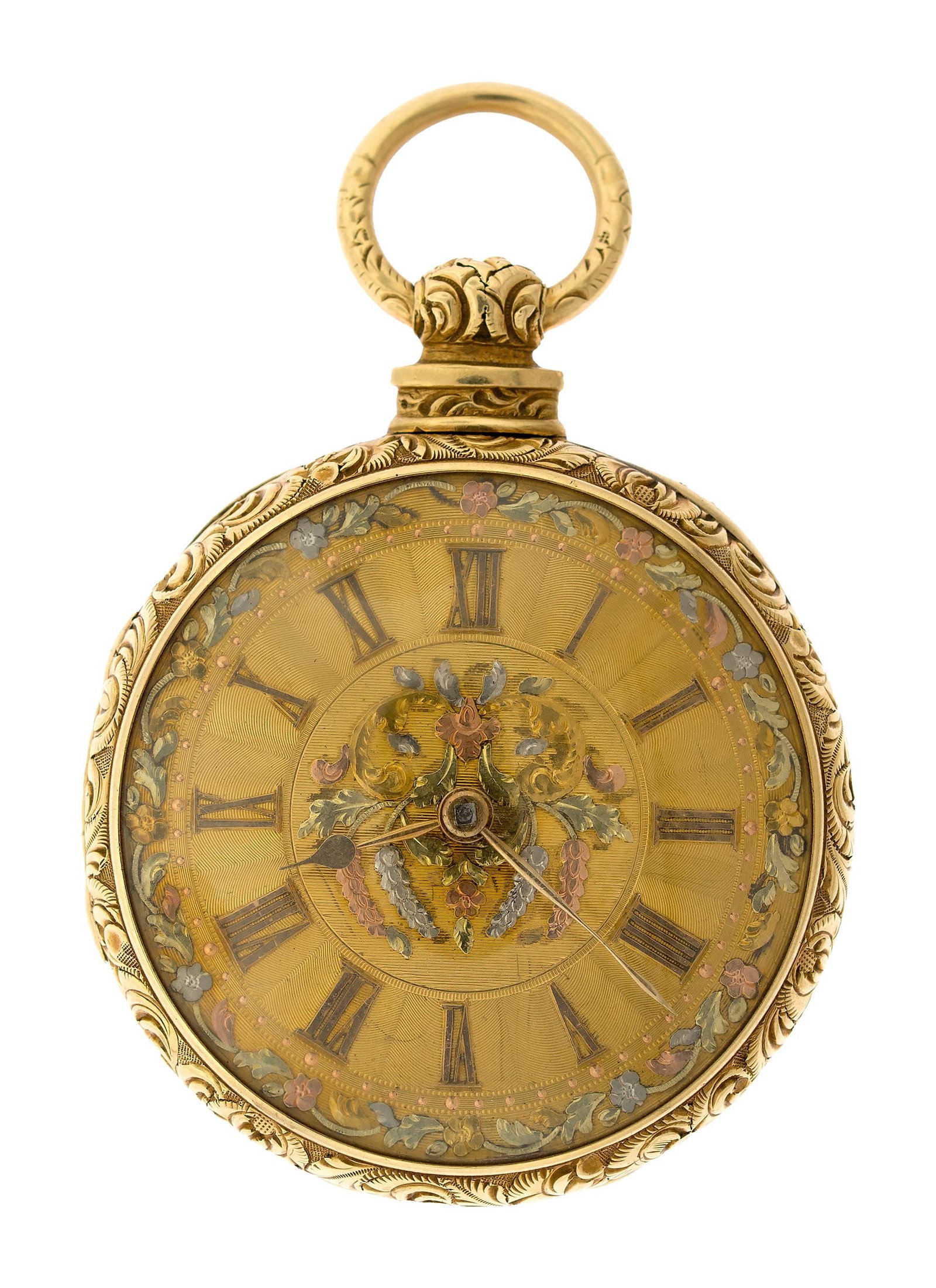 ANTIQUE J & W MOIR 14K TRI-GOLD POCKET WATCH. (1 of 8)