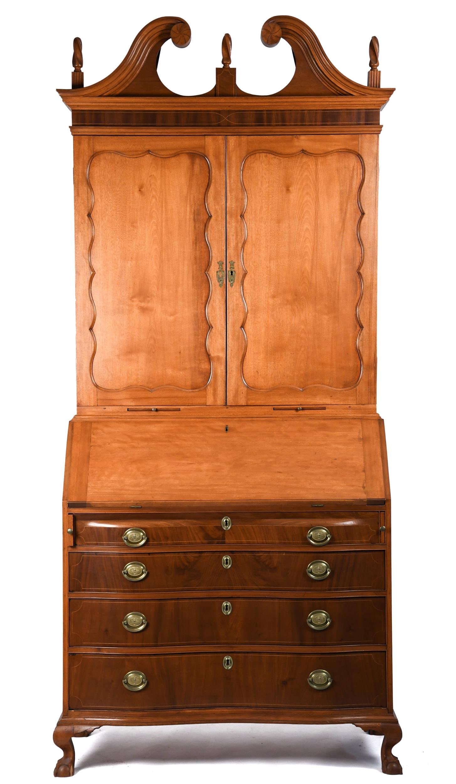 E. 19TH C. AMERICAN SERPENTINE SECRETARY BOOKCASE. (1 of 10)
