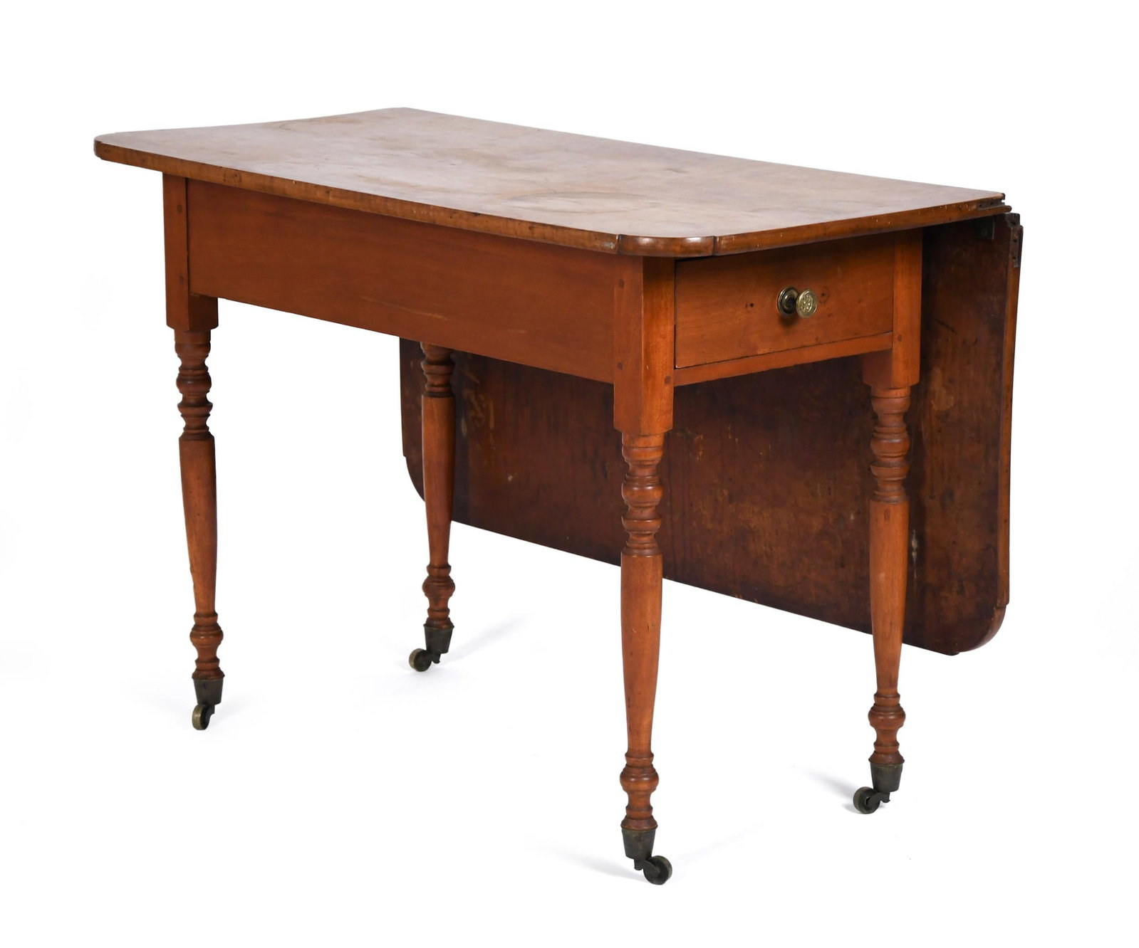 19TH C. NEW ENGLAND TIGER MAPLE WORK TABLE. (1 of 11)