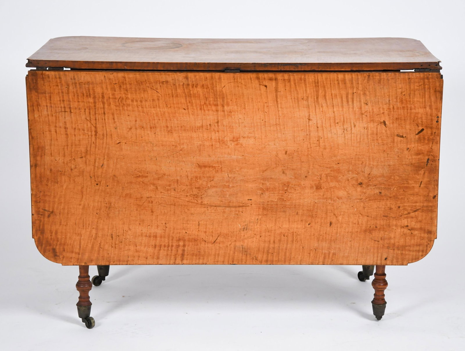 19TH C. NEW ENGLAND TIGER MAPLE WORK TABLE. - 9