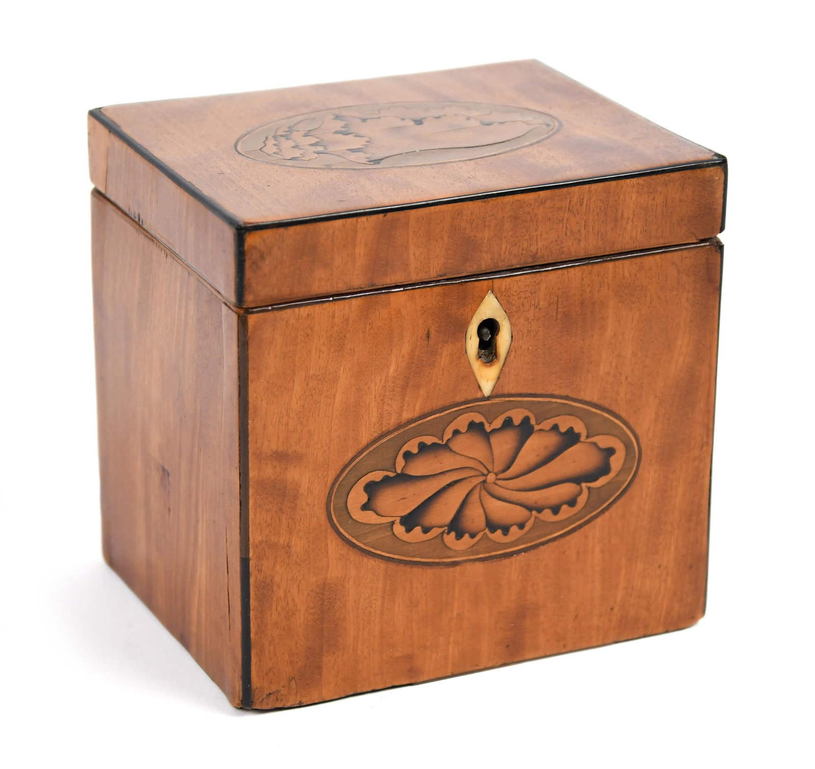 ANTIQUE INLAID SATINWOOD TEA CADDY. (1 of 10)