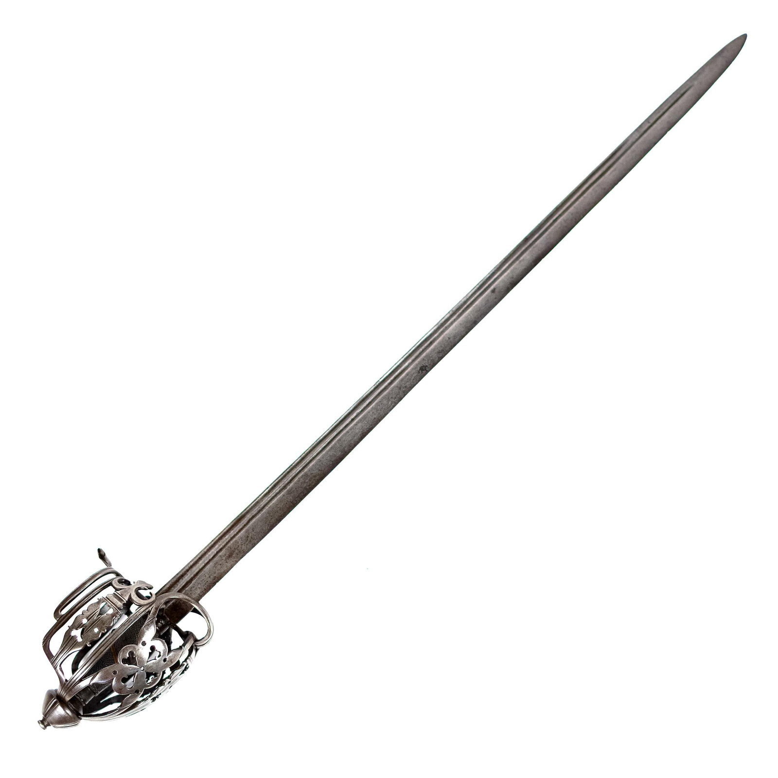 18TH C. ANDREA FERRARA SCOTTISH BASKET HILT SWORD.: A finely forged 18th C. Andrea Ferrara Scottish basket hilt sword, with worn signature on blade. 34.5”L.