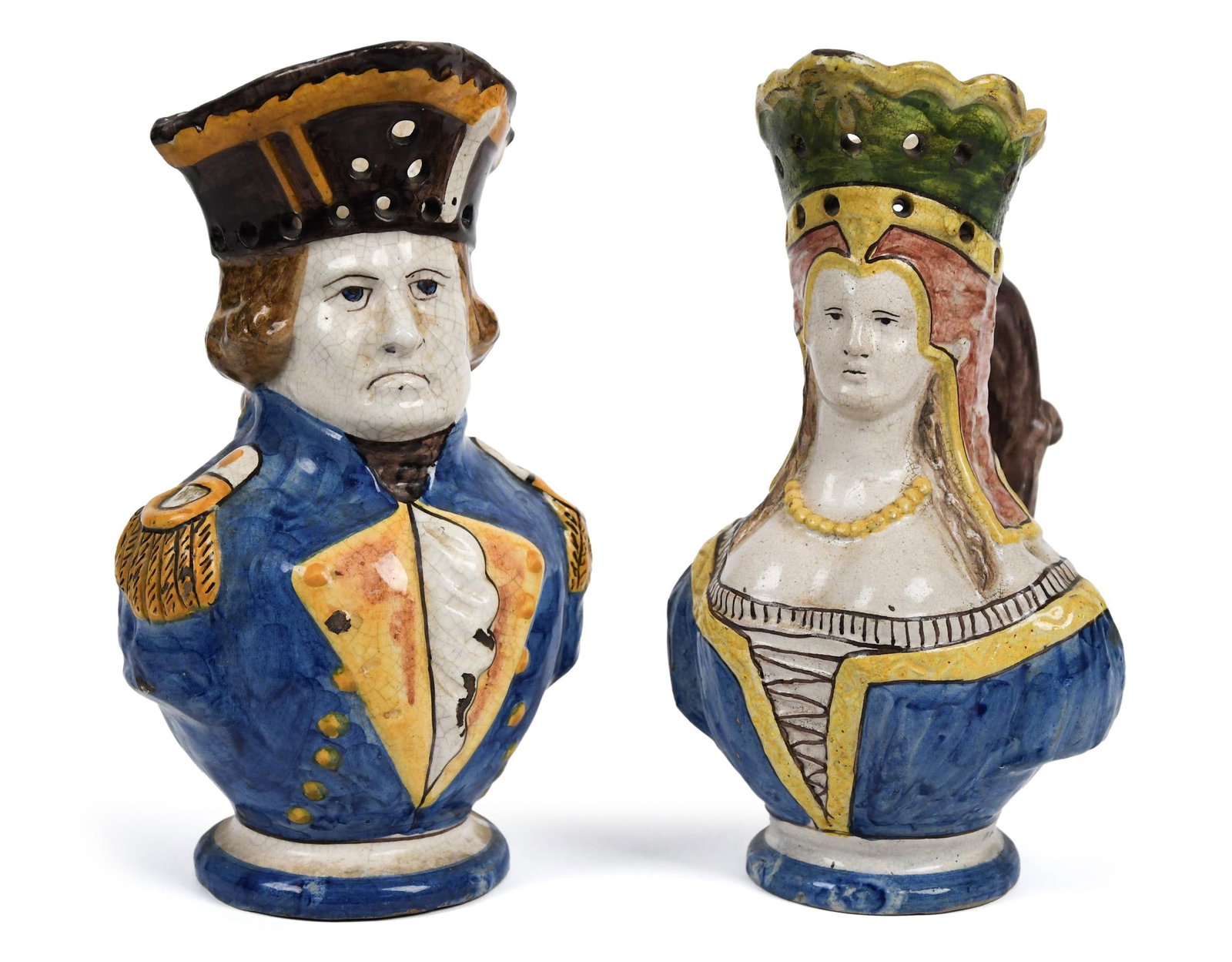 ANTIQUE CONTINENTAL FAIENCE FIGURAL PUZZLE JUGS. (1 of 13)
