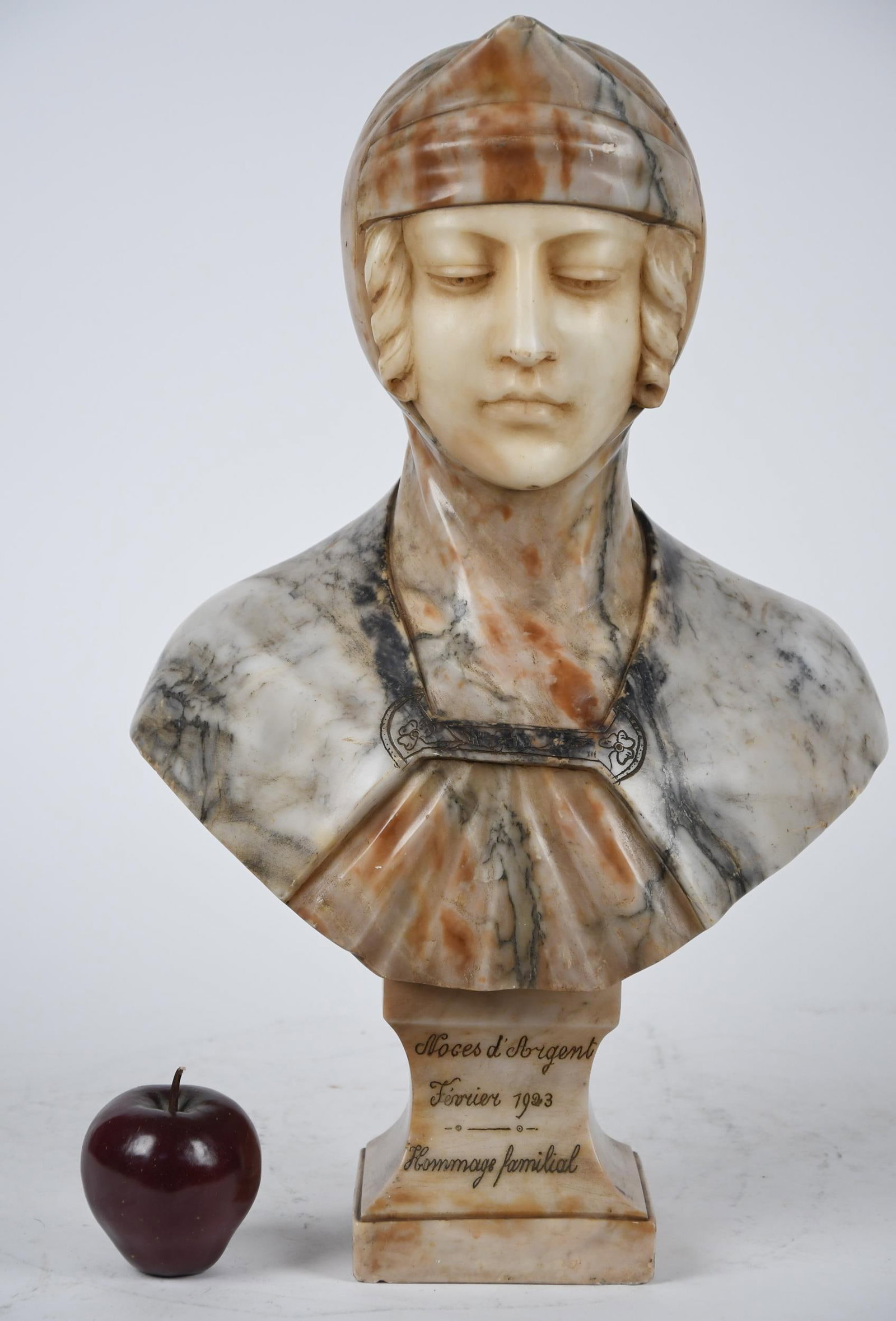 ANTIQUE MARBLE BUST, PROF. AURILI, DATED 1923. - 4