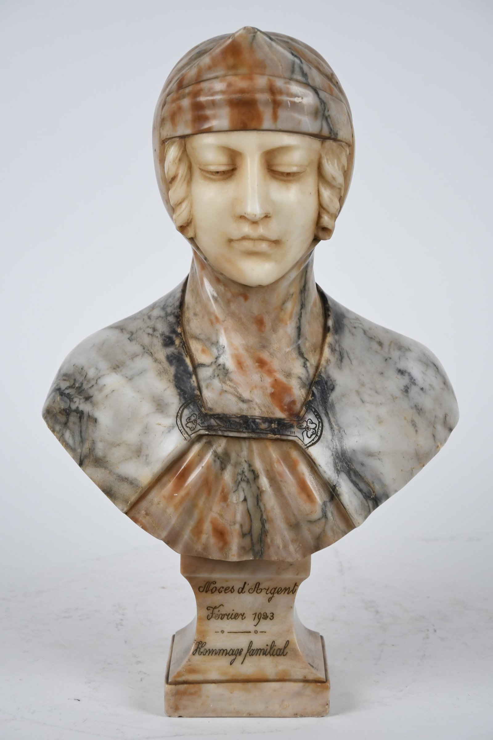 ANTIQUE MARBLE BUST, PROF. AURILI, DATED 1923. - 5