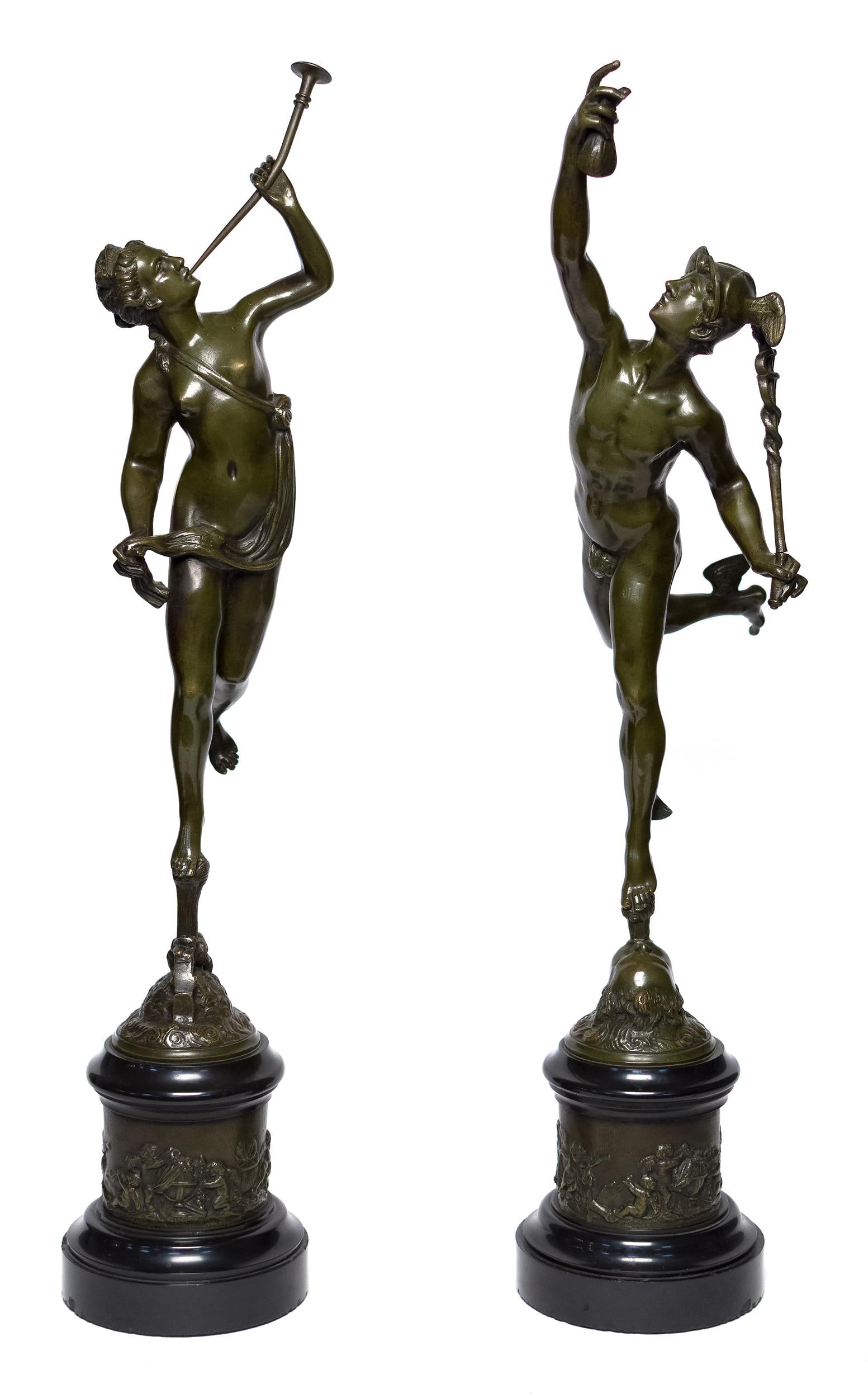 TWO ANTIQUE BRONZE SCULPTURES, MERCURY AND FORTUNA. (1 of 14)