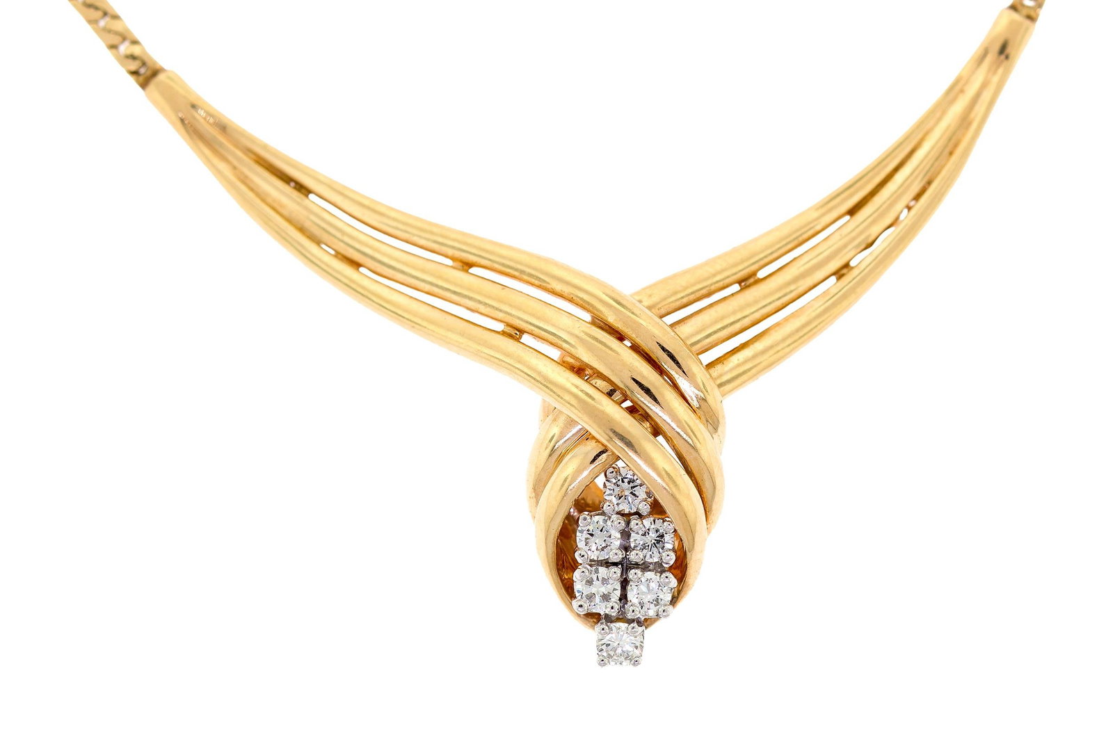 VINTAGE DANKNER 14K GOLD CHEVRON DIAMOND NECKLACE. (1 of 2)