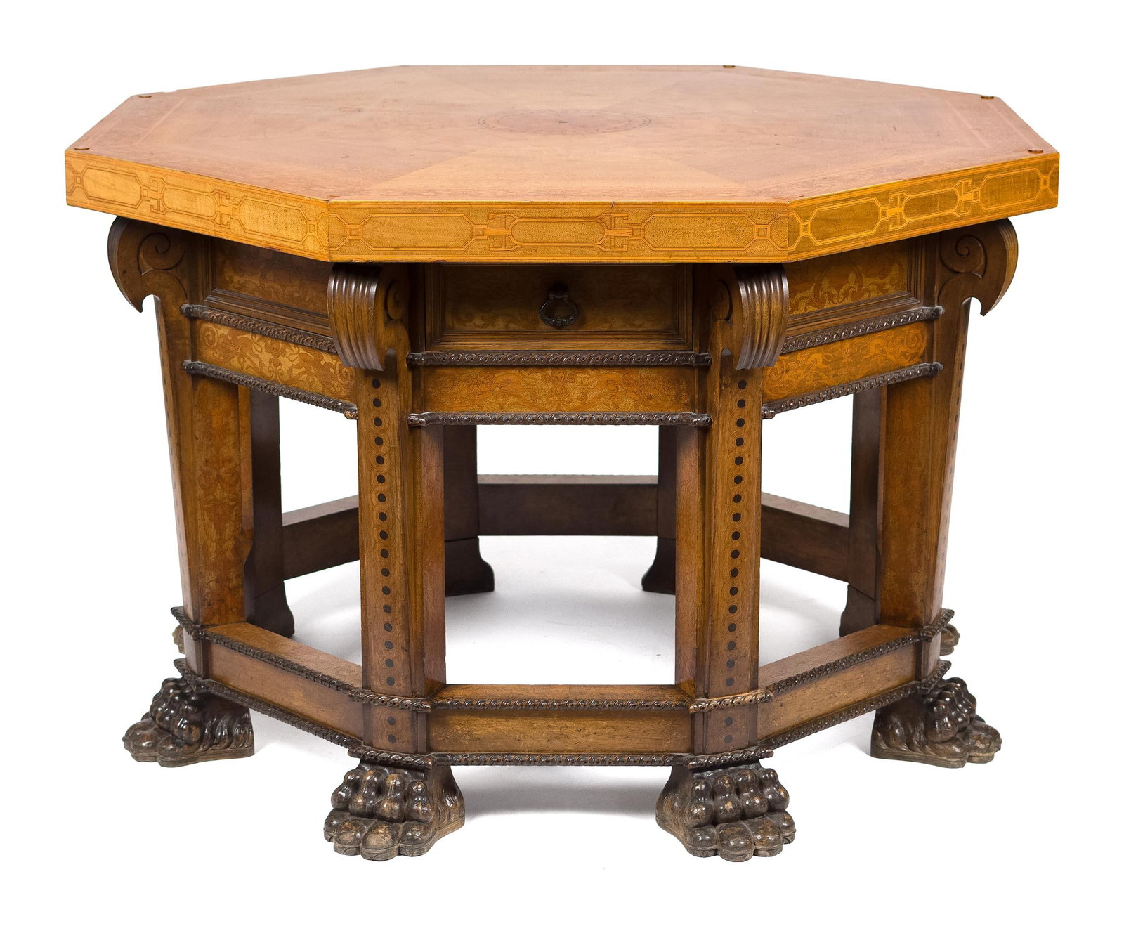 FINE CA. 1900 INLAID MAHOGANY RENT TABLE. (1 of 14)