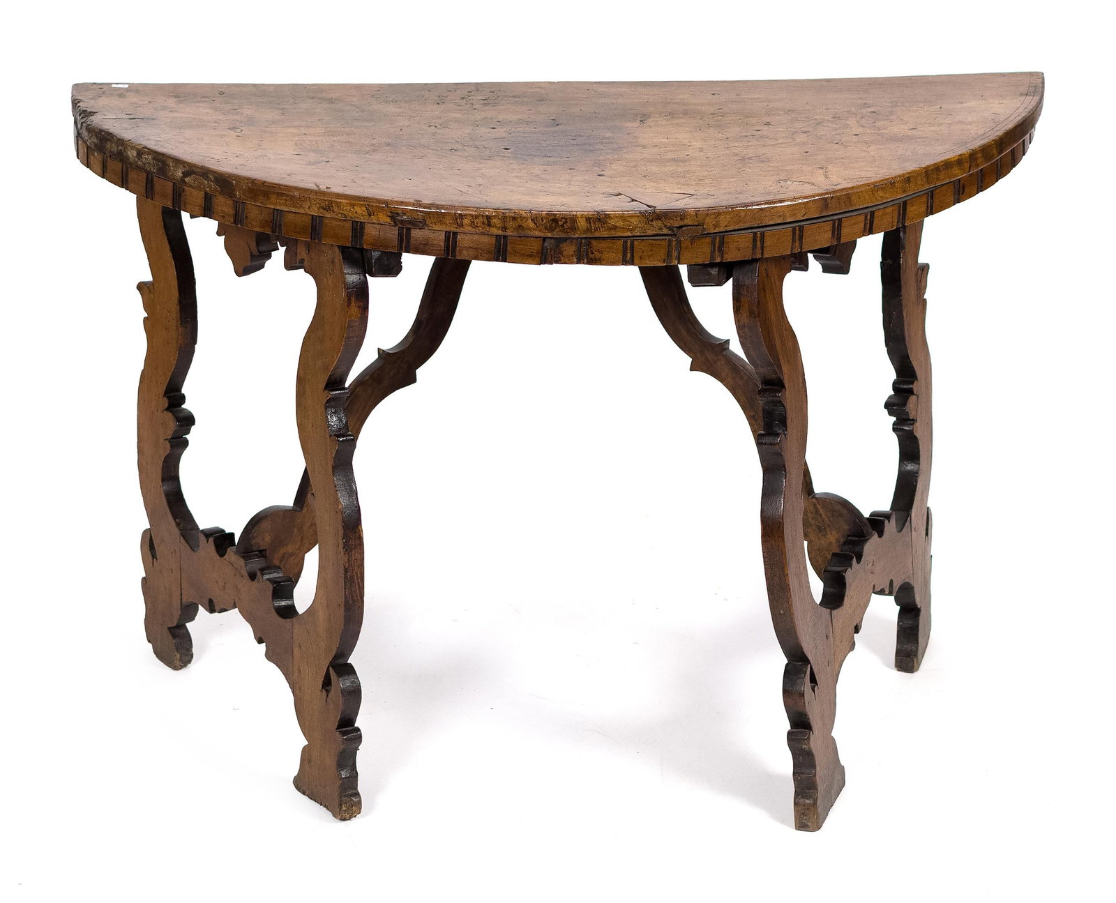 18TH C. ITALIAN WALNUT DEMILUNE CONSOLE TABLE. (1 of 10)