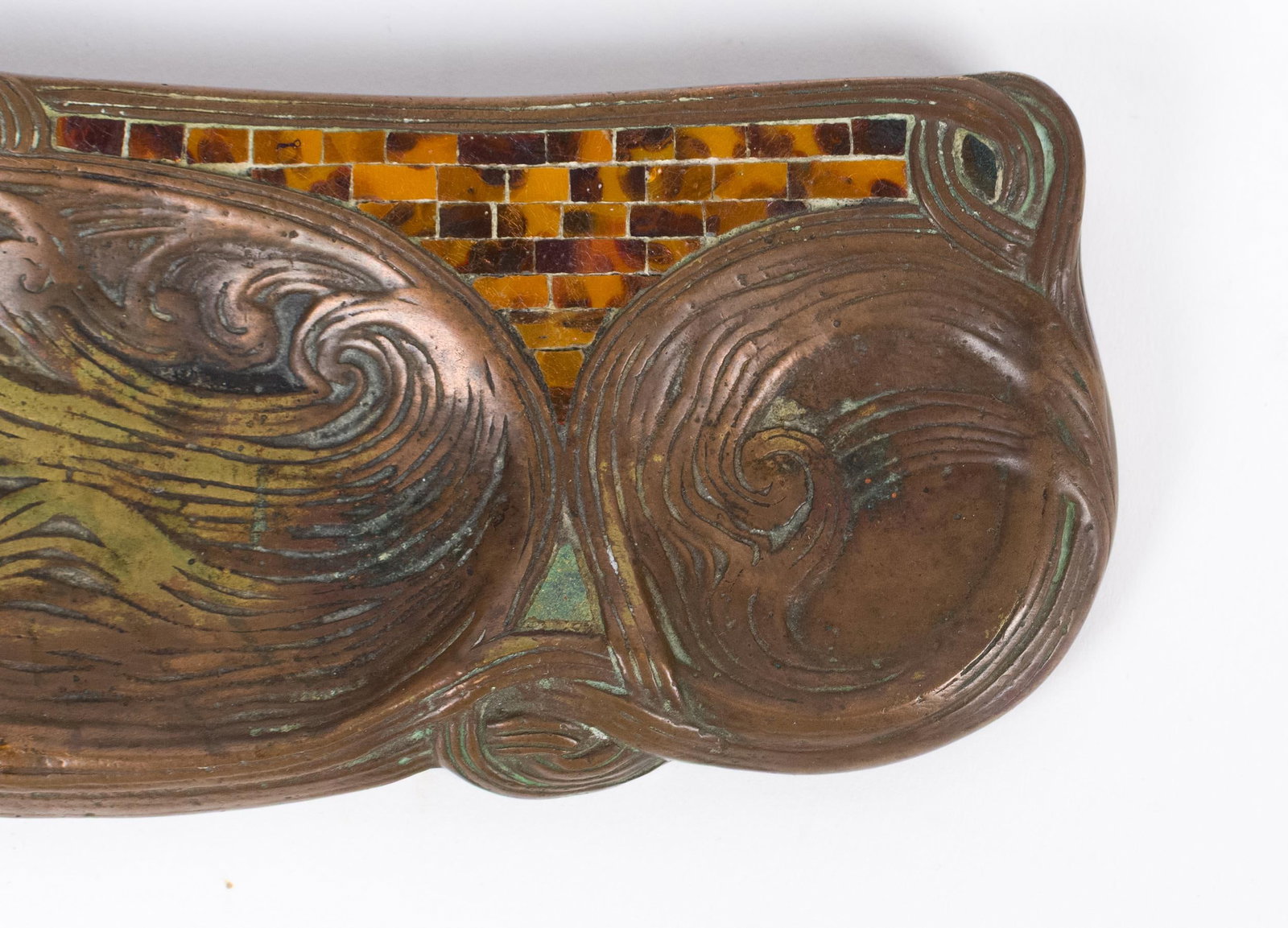 ATTRIBUTED TIFFANY STUDIOS BRONZE PEN TRAY. - 3