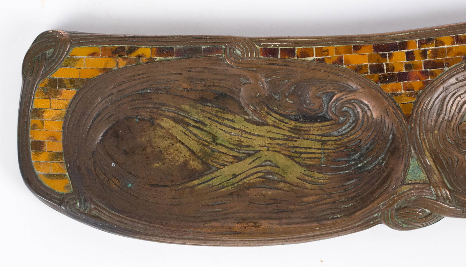 ATTRIBUTED TIFFANY STUDIOS BRONZE PEN TRAY. - 4