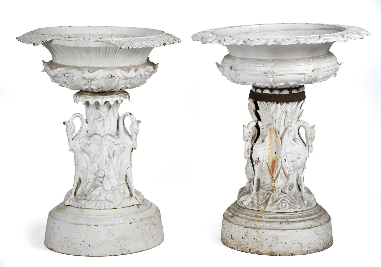 TWO SIMILAR 19TH C. NY FISKE IRON WORKS GARDEN URNS. (1 of 6)