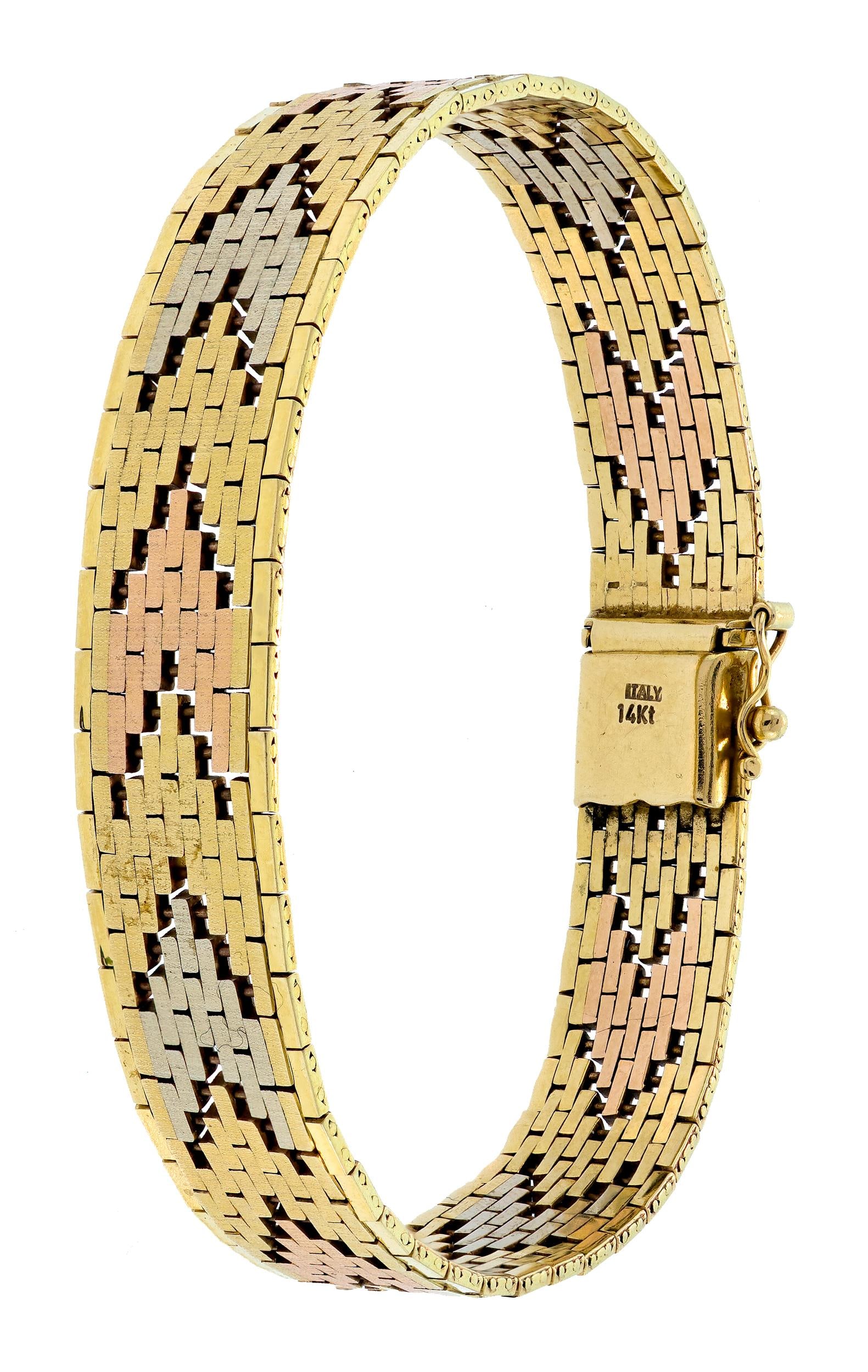 VINTAGE 14K TRI-COLOR GOLD TEXTURED CHEVRON BRACELET. (1 of 1)