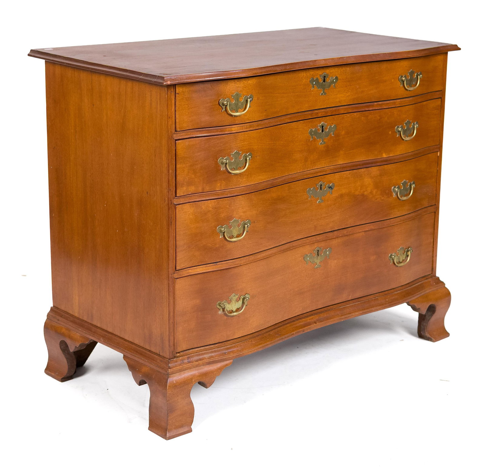 18TH C. CT MAHOGANY OXBOW CHIPPENDALE CHEST. (1 of 11)