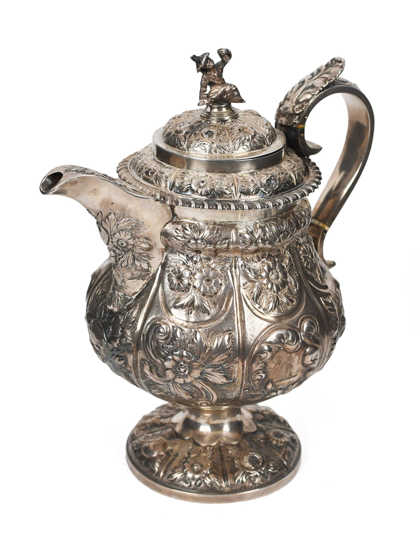 ANTIQUE ENGLISH STERLING REPOUSSE TEAPOT. (1 of 8)