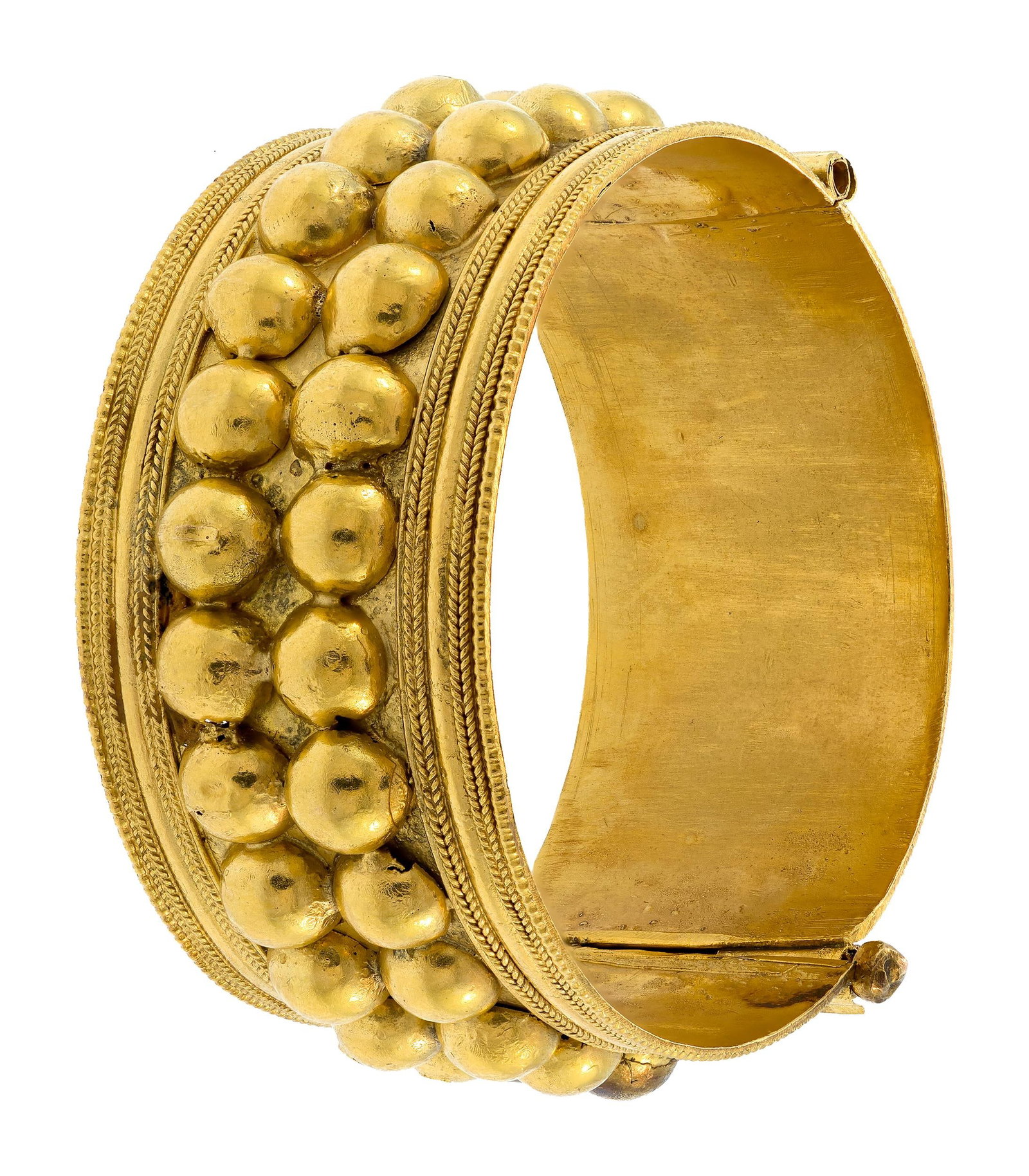 14K YELLOW GOLD WIDE HINGED BANGLE BRACELET. (1 of 1)