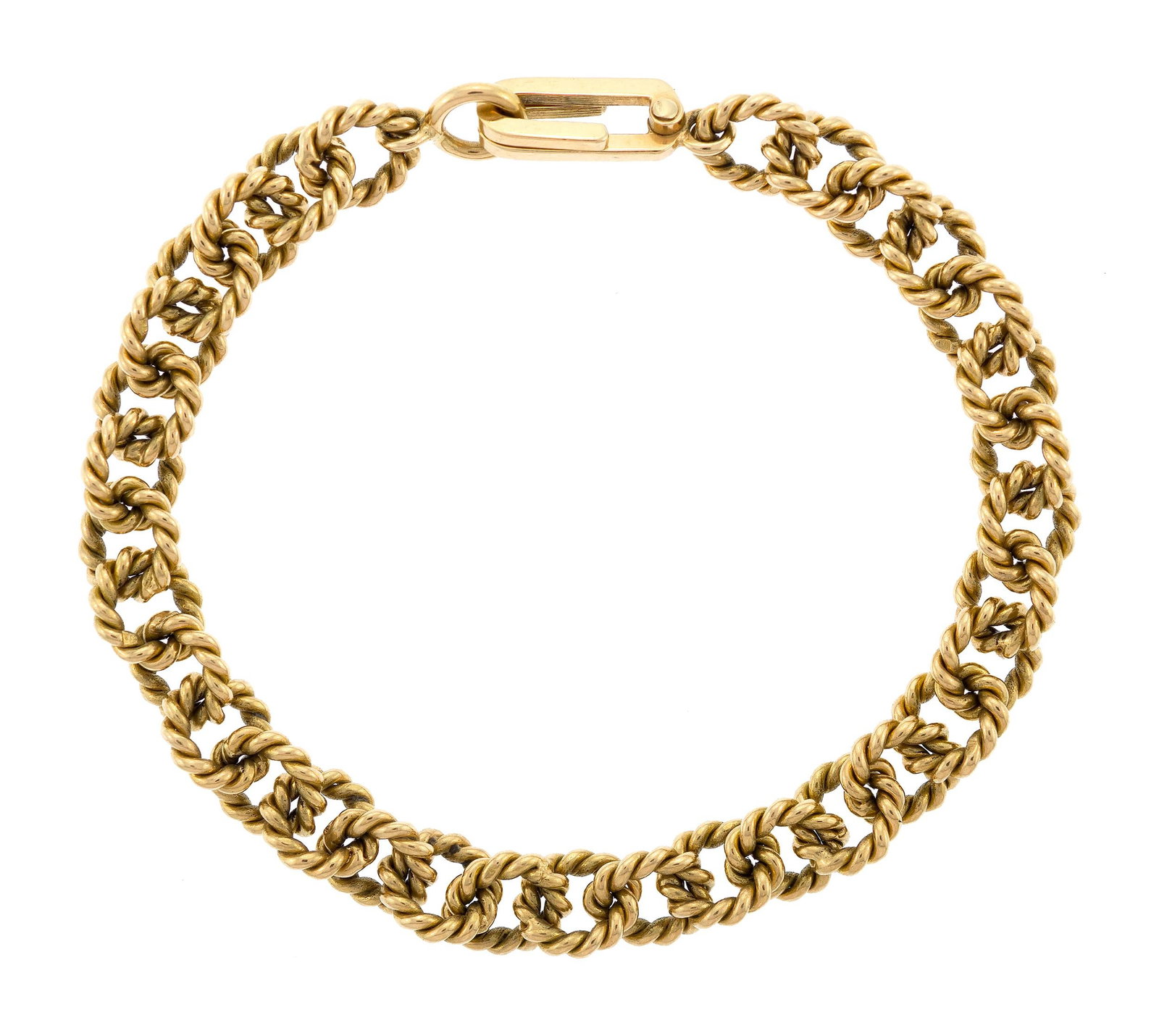 14K YELLOW GOLD TWISTED ROUND LINK BRACELET. (1 of 1)