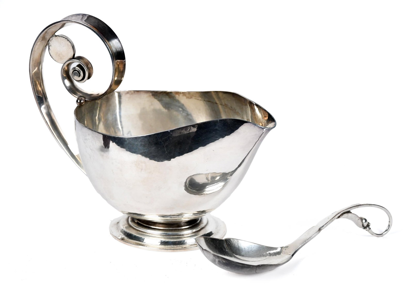GEORG JENSESN STERLING GRAVY BOAT AND SPOON. (1 of 12)