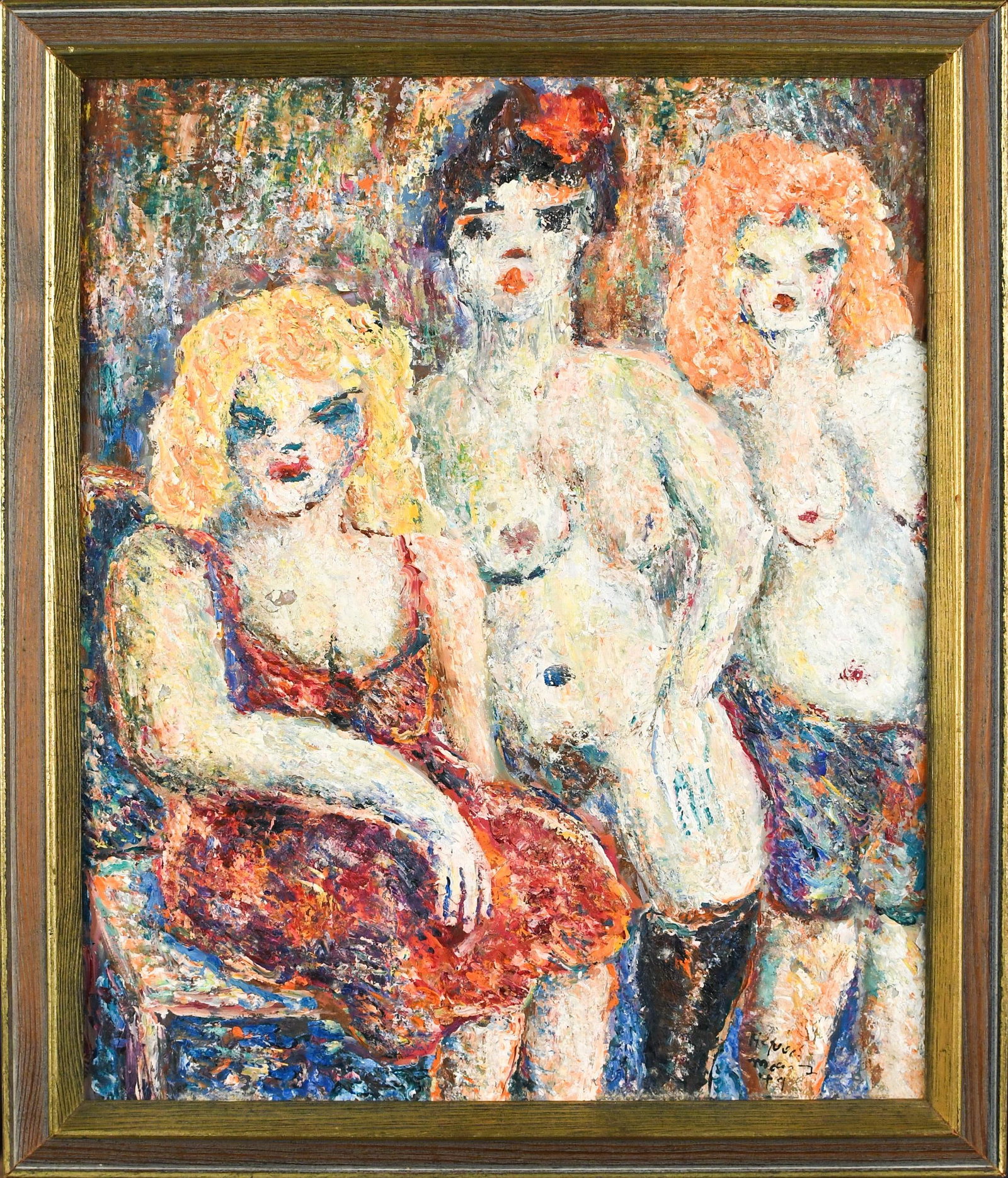 ALFRED MORANG OIL, THREE WOMEN.: An Alfred Morang (1901-1958 ) oil on masonite, three women, signed lower right Alfred Morang ‘49. Image 13.5” x 11”, Frame 15.5” x 13”.