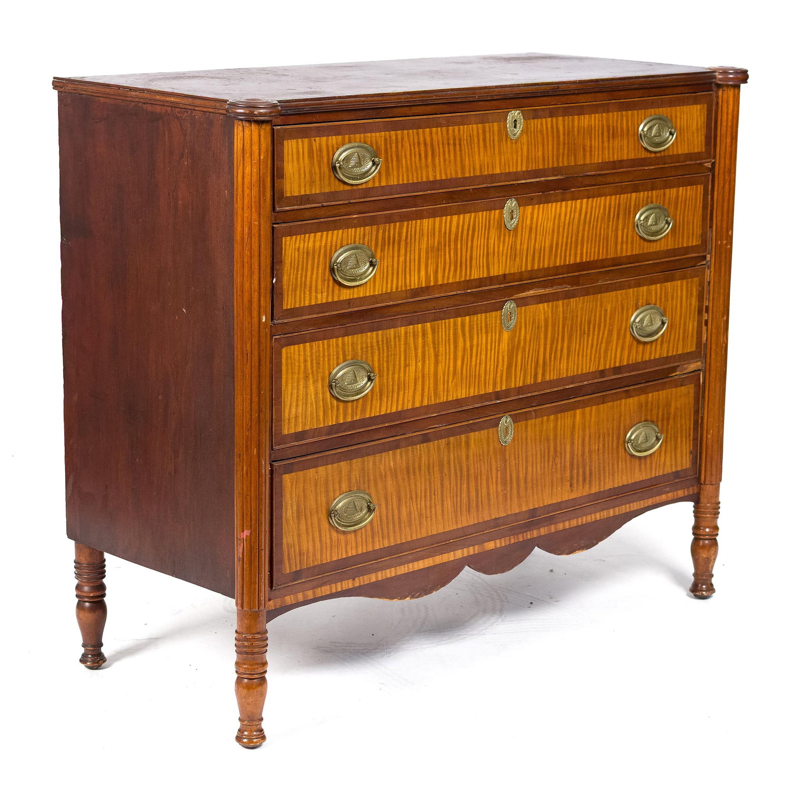 19TH C. NEW ENGLAND SHERATON FOUR DRAWER CHEST. (1 of 14)