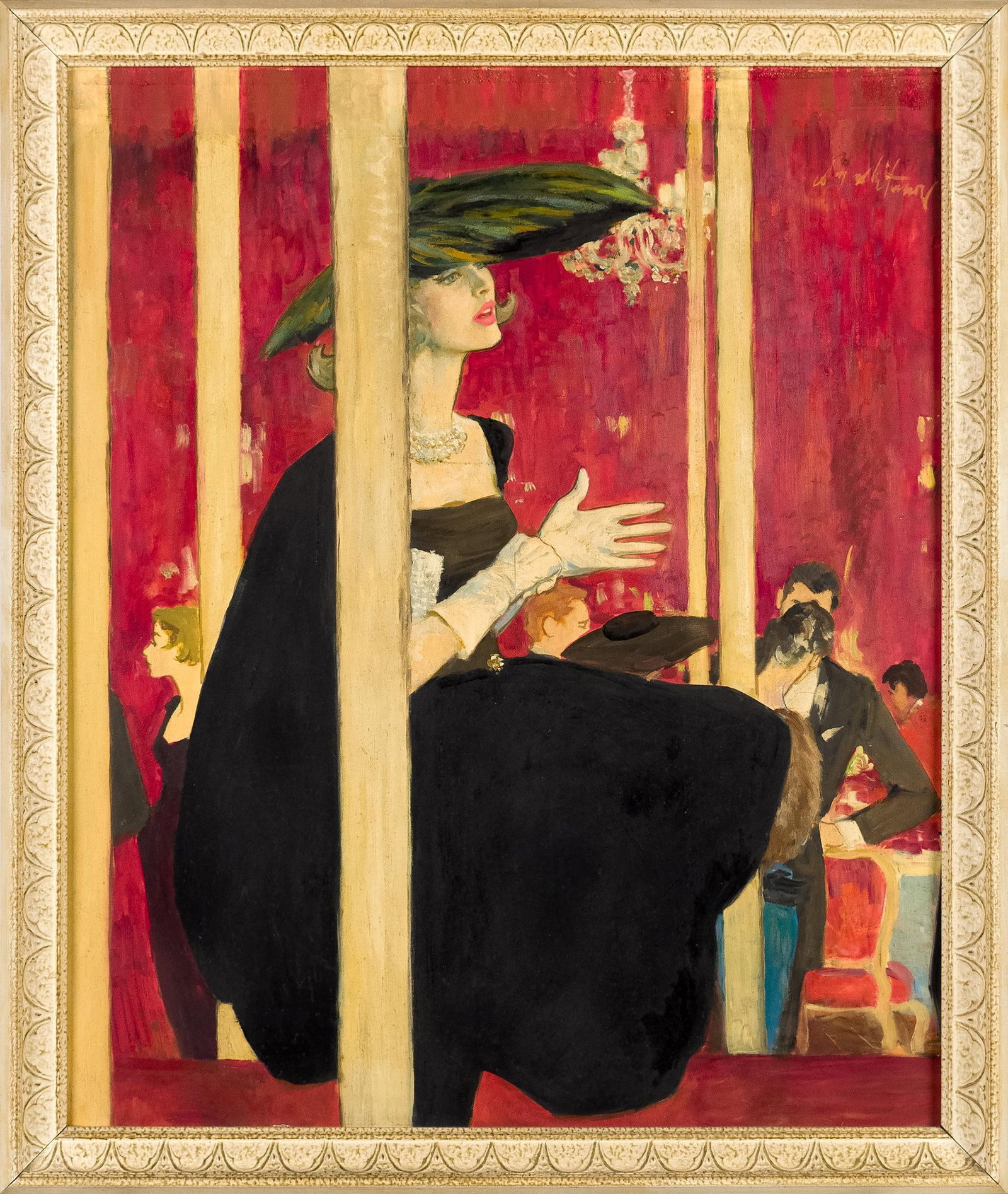 COBY WHITMORE ILLUSTRATION, SATURDAY EVENING POST.: A Coby Whitmore (1913-1988) oil on board, illustration for 1956 Saturday Evening Post article, depicting a seated woman in a black dress. Signed upper right Coby Whitmore. Image 23.5” x