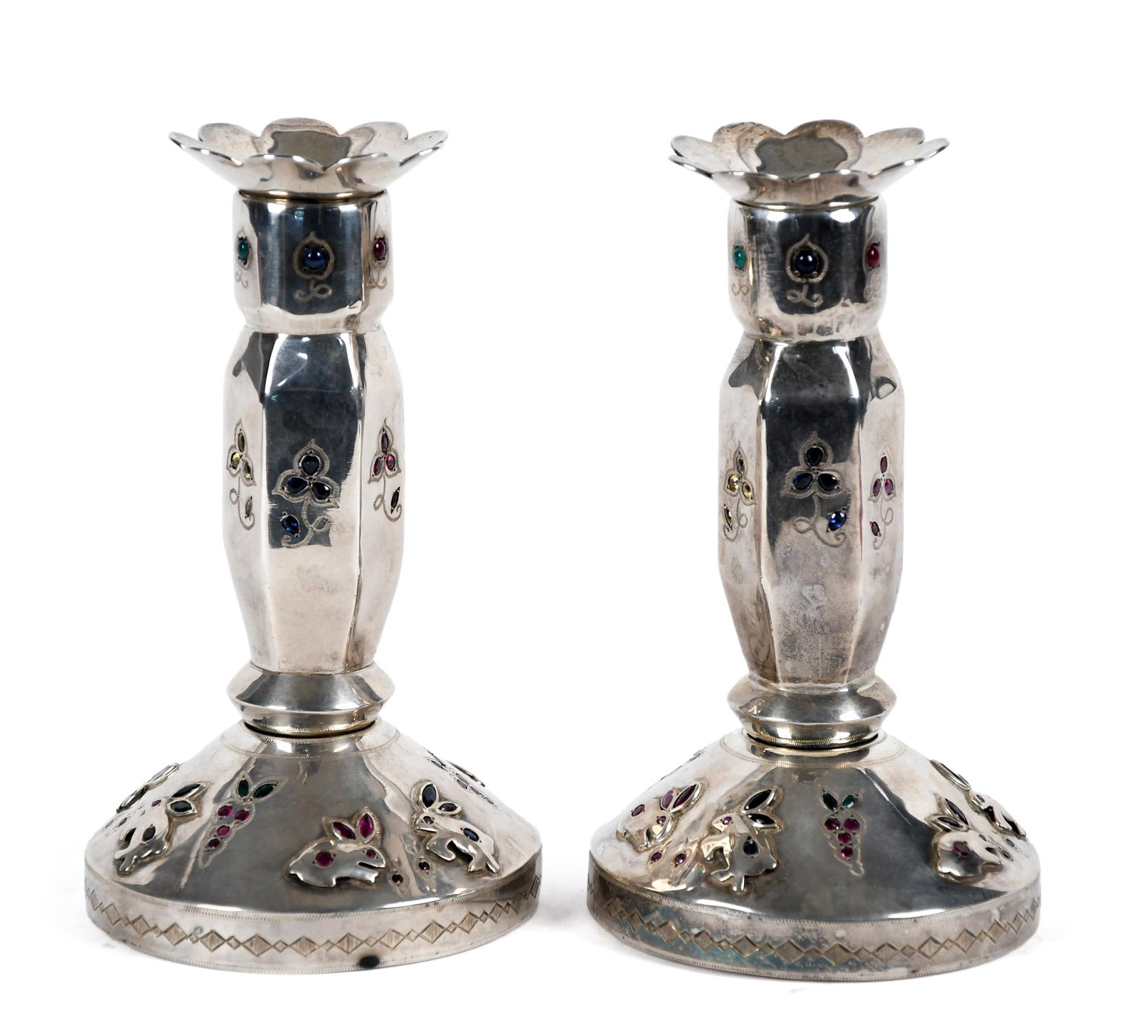 PR. GEM SET STERLING CANDLESTICKS. (1 of 1)