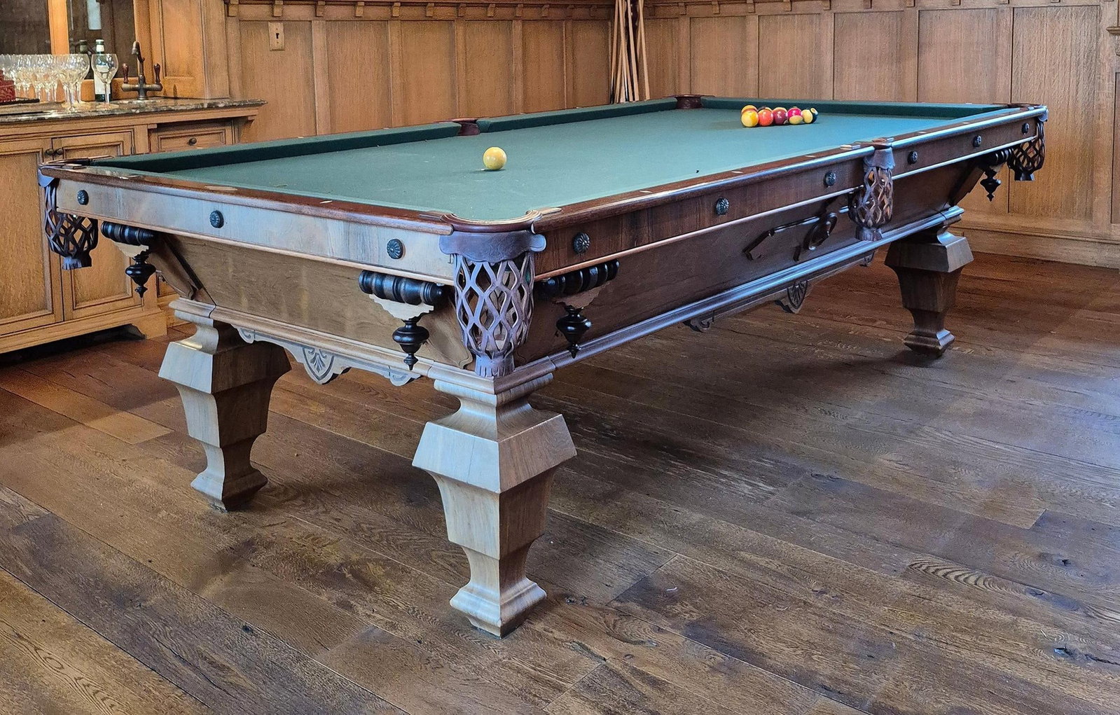 ANTIQUE BRUNSWICK POOL TABLE. (1 of 11)