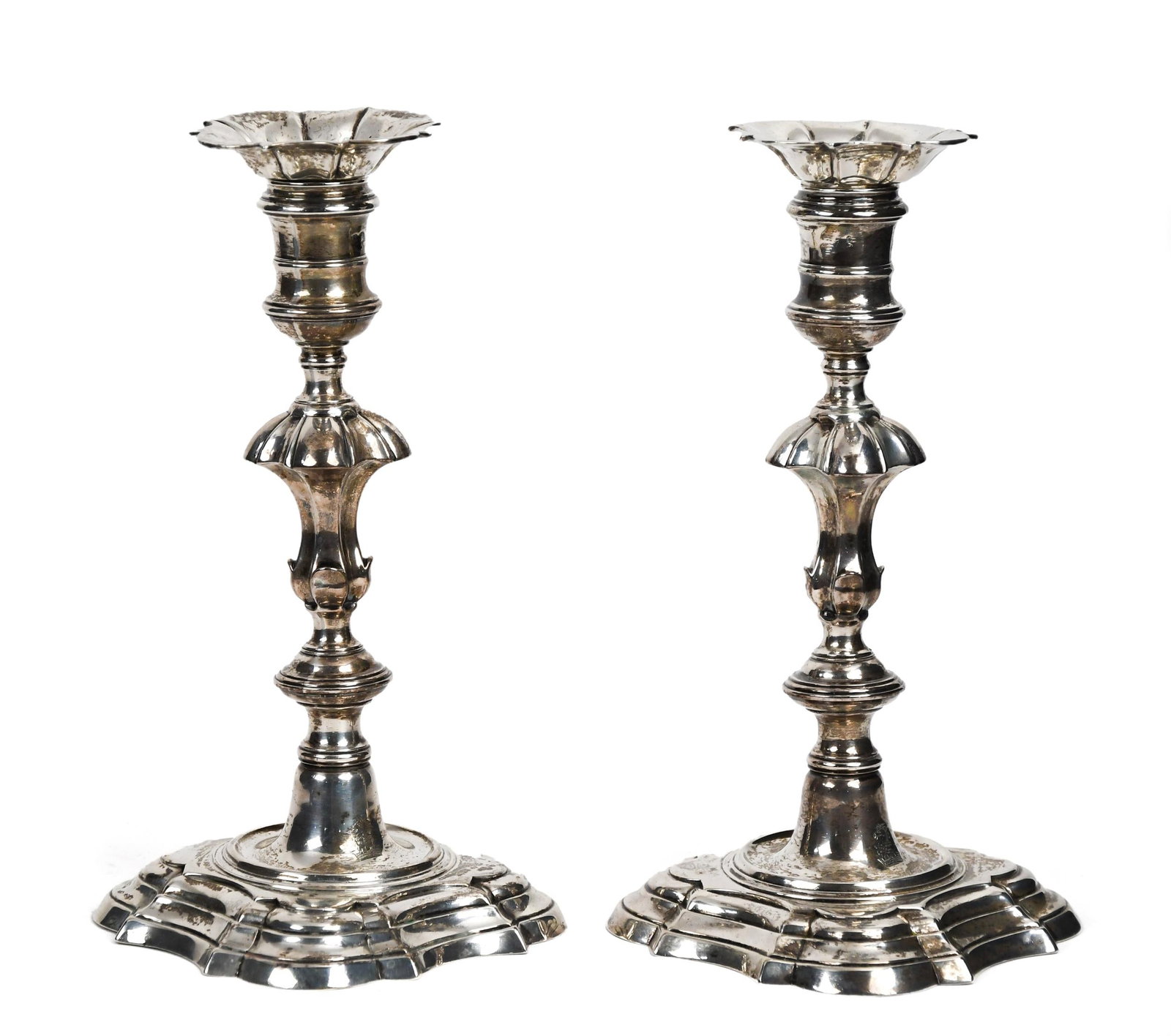 18TH C. WILLIAM GOULD ENGLISH SILVER CANDLESTICKS. (1 of 9)