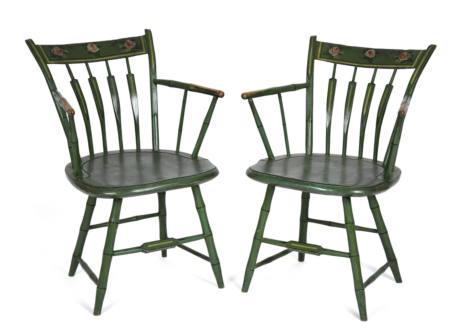 PR. 19TH C. PENNSYLVANIA PAINTED WINDSOR ARMCHAIRS. (1 of 9)