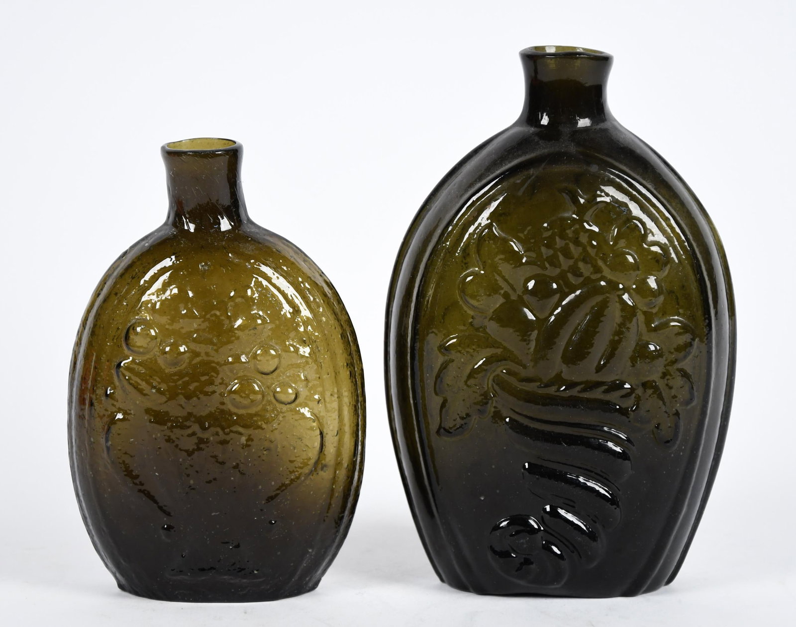 TWO 19TH C. BLOWN GLASS FLASKS, CORNUCOPIA. - 2