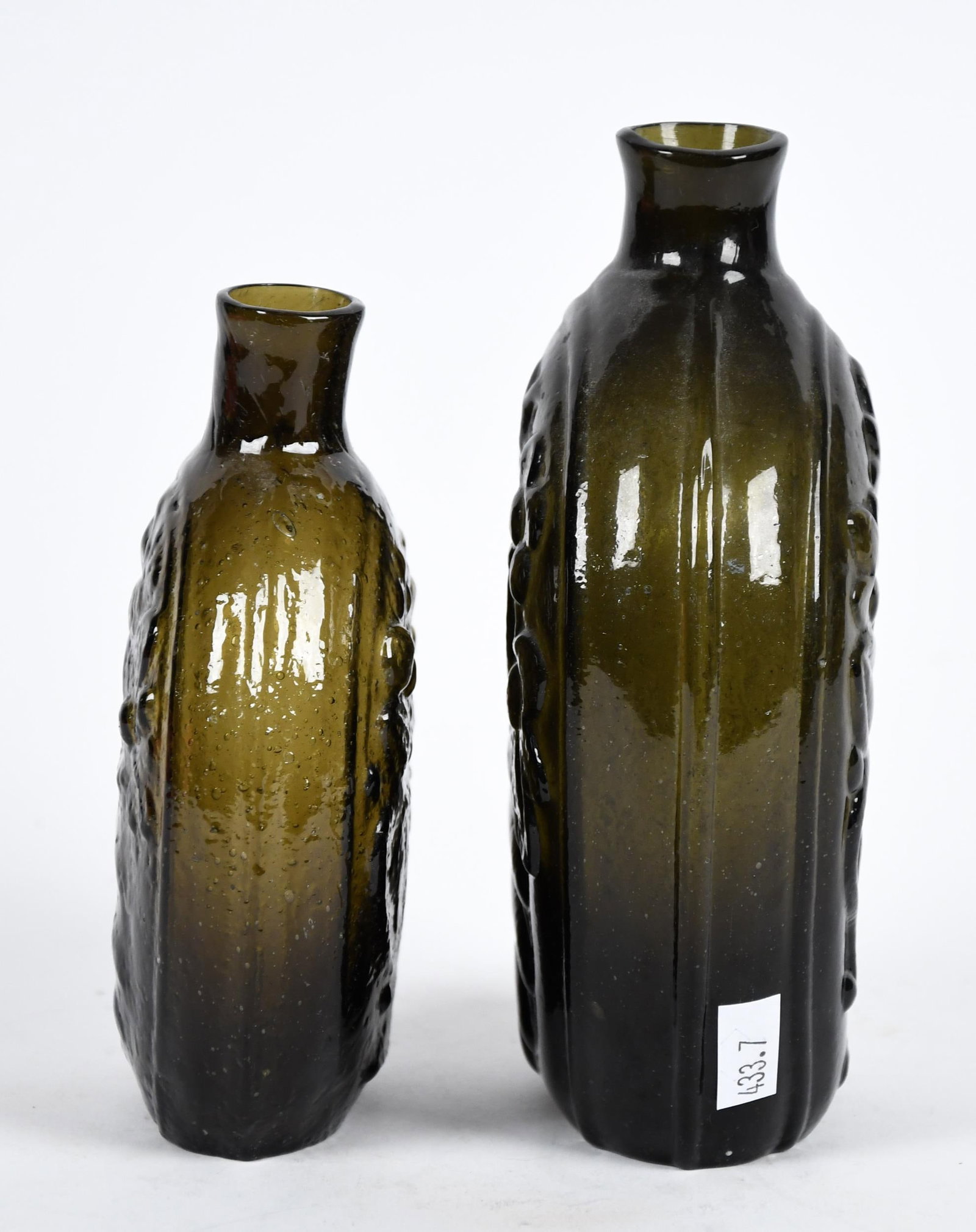 TWO 19TH C. BLOWN GLASS FLASKS, CORNUCOPIA. - 3