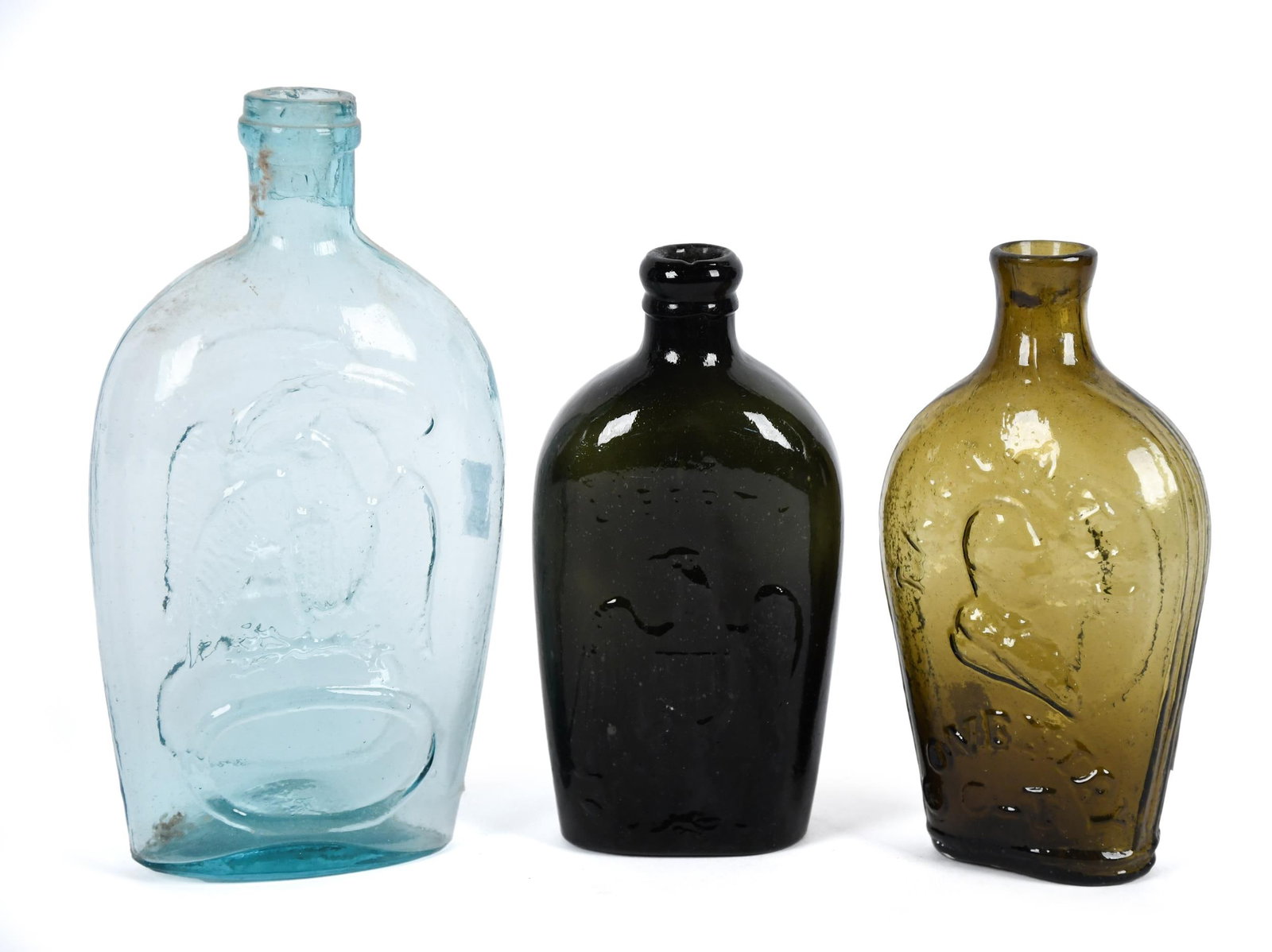 19TH C. GLASS FLASKS; LAFAYETTE, WILLINGTON AND EAGLE (1 of 11)