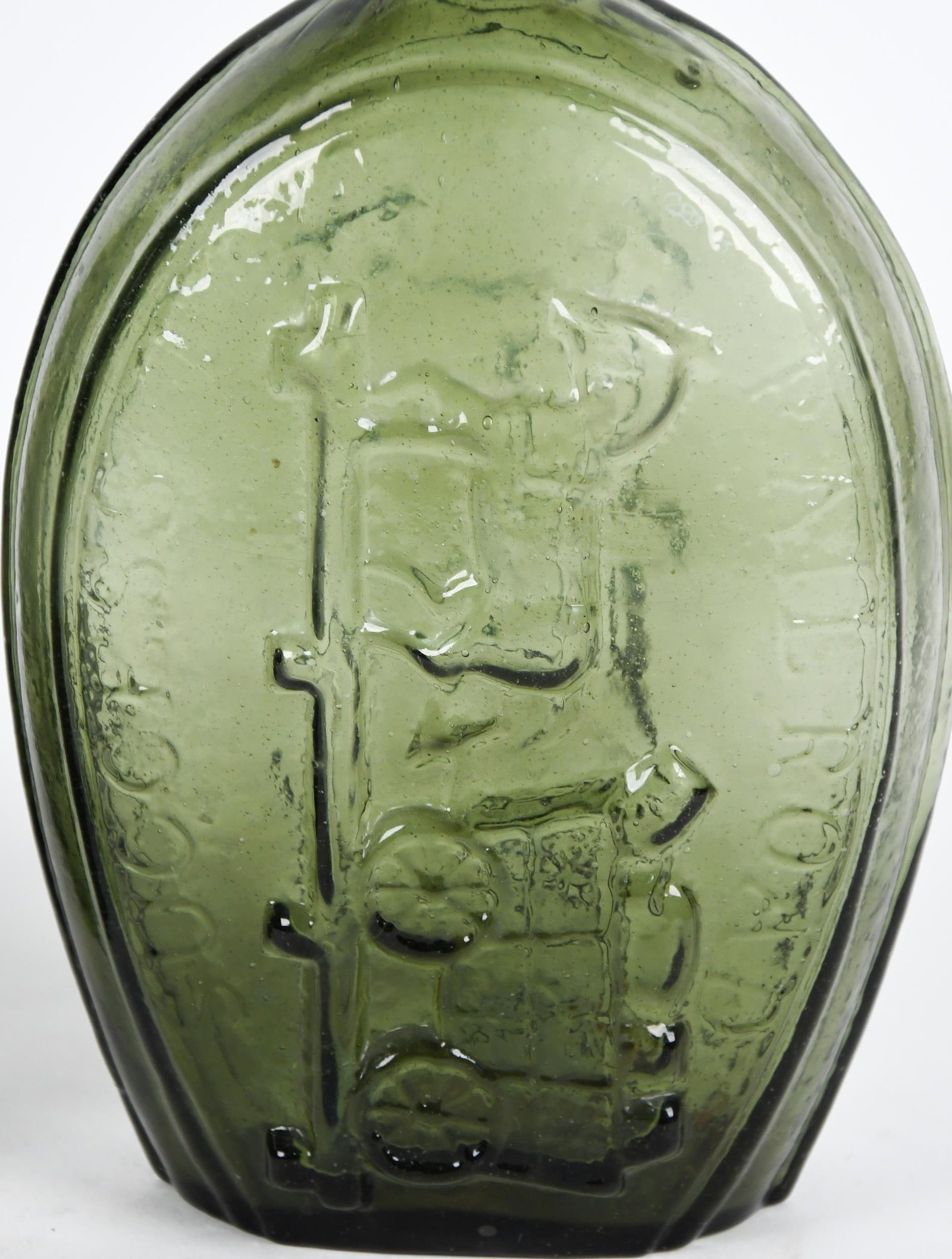 TWO 19TH C. HAND BLOWN EMBOSSED FLASKS. - 4