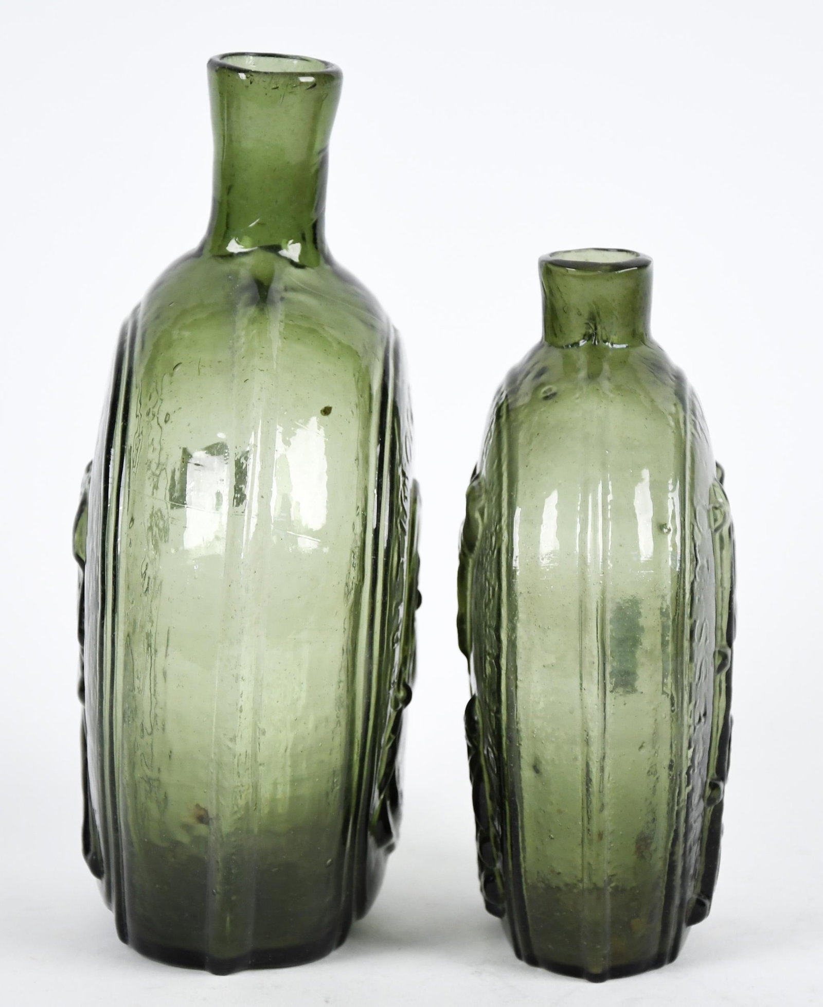 TWO 19TH C. HAND BLOWN EMBOSSED FLASKS. - 5