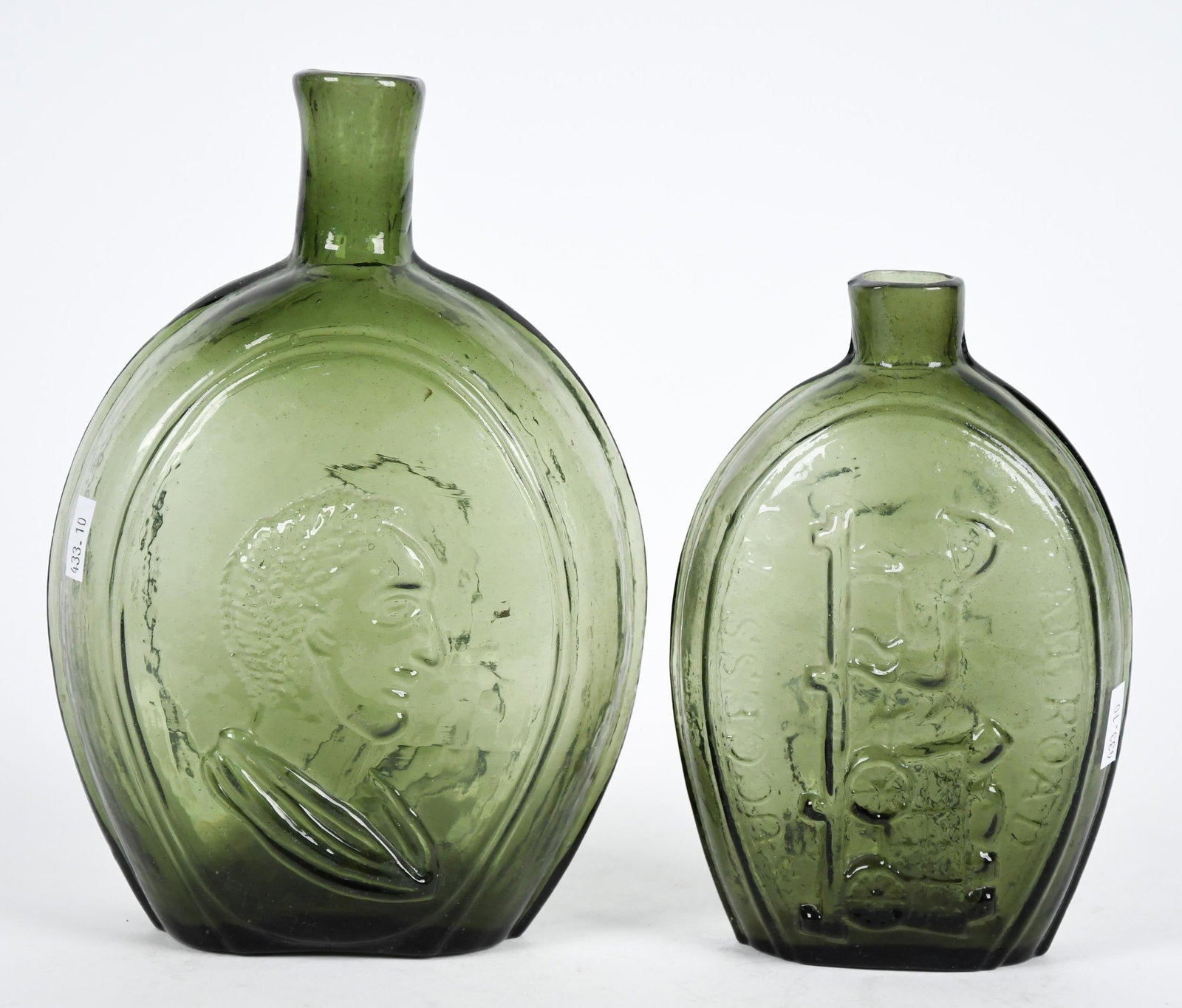 TWO 19TH C. HAND BLOWN EMBOSSED FLASKS. - 6