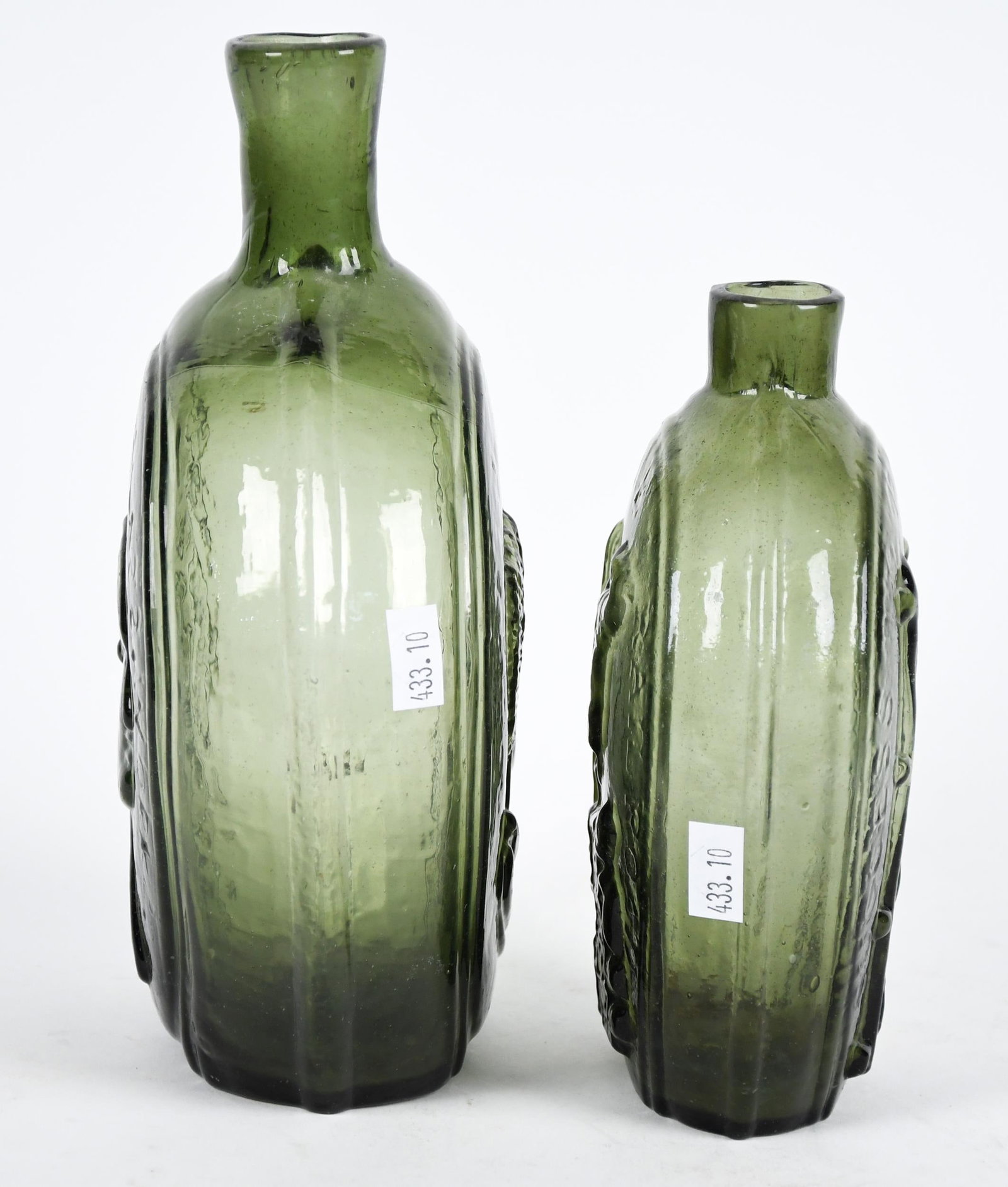 TWO 19TH C. HAND BLOWN EMBOSSED FLASKS. - 7