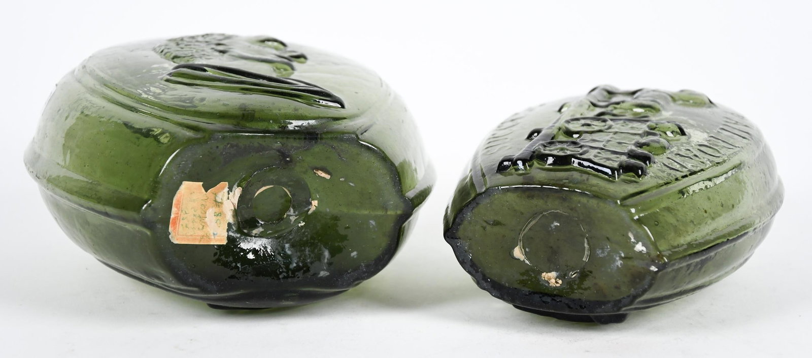 TWO 19TH C. HAND BLOWN EMBOSSED FLASKS. - 8