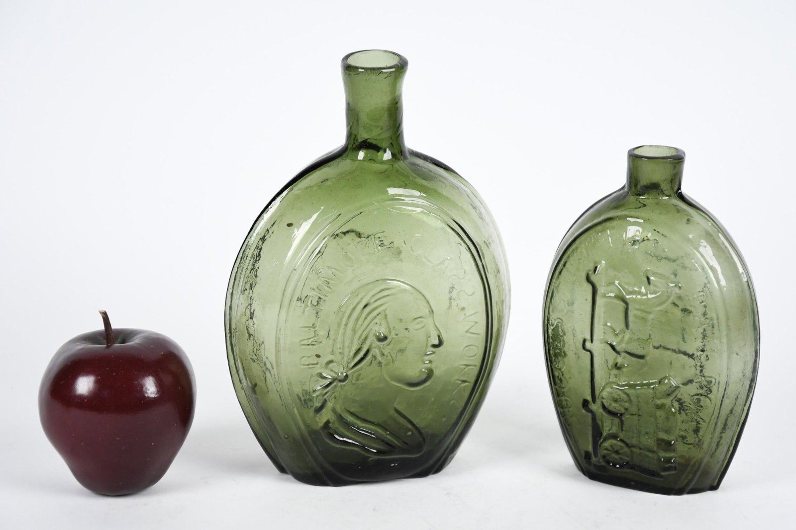 TWO 19TH C. HAND BLOWN EMBOSSED FLASKS. - 9