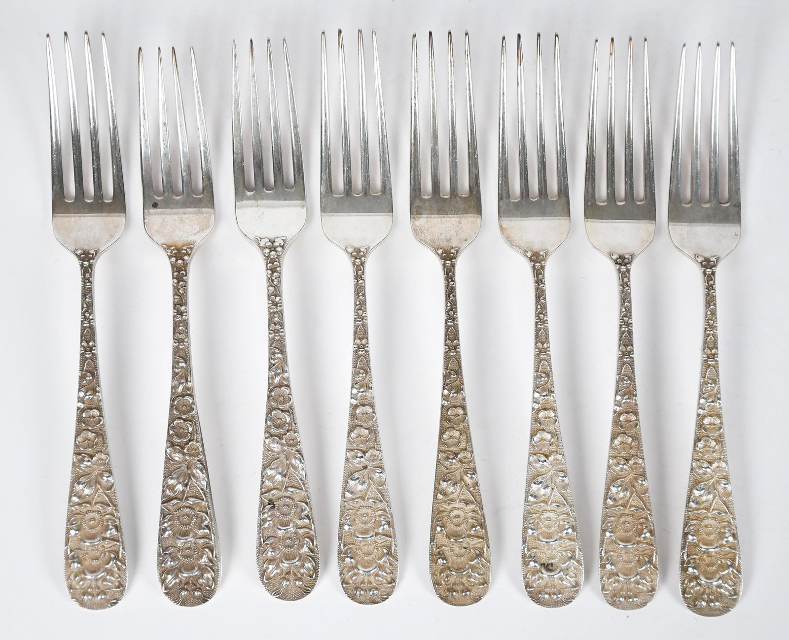 ANTIQUE STIEFF REPOUSSE STERLING FLATWARE. - 13