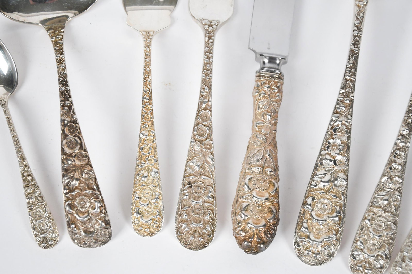 ANTIQUE STIEFF REPOUSSE STERLING FLATWARE. - 6