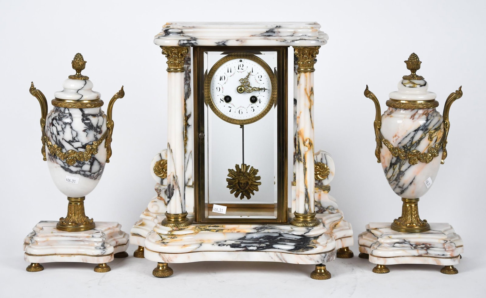 ANTIQUE FRENCH MARBLE AND ORMLOU CLOCK SET. - 6