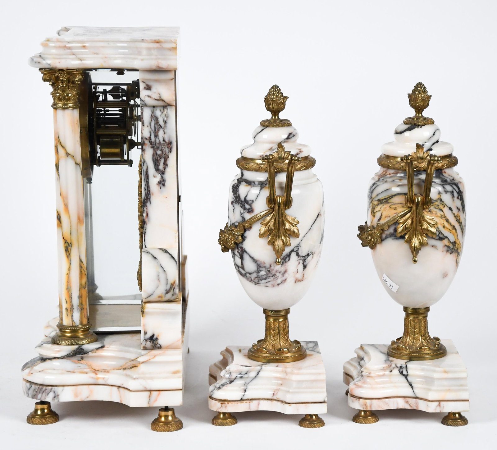 ANTIQUE FRENCH MARBLE AND ORMLOU CLOCK SET. - 7
