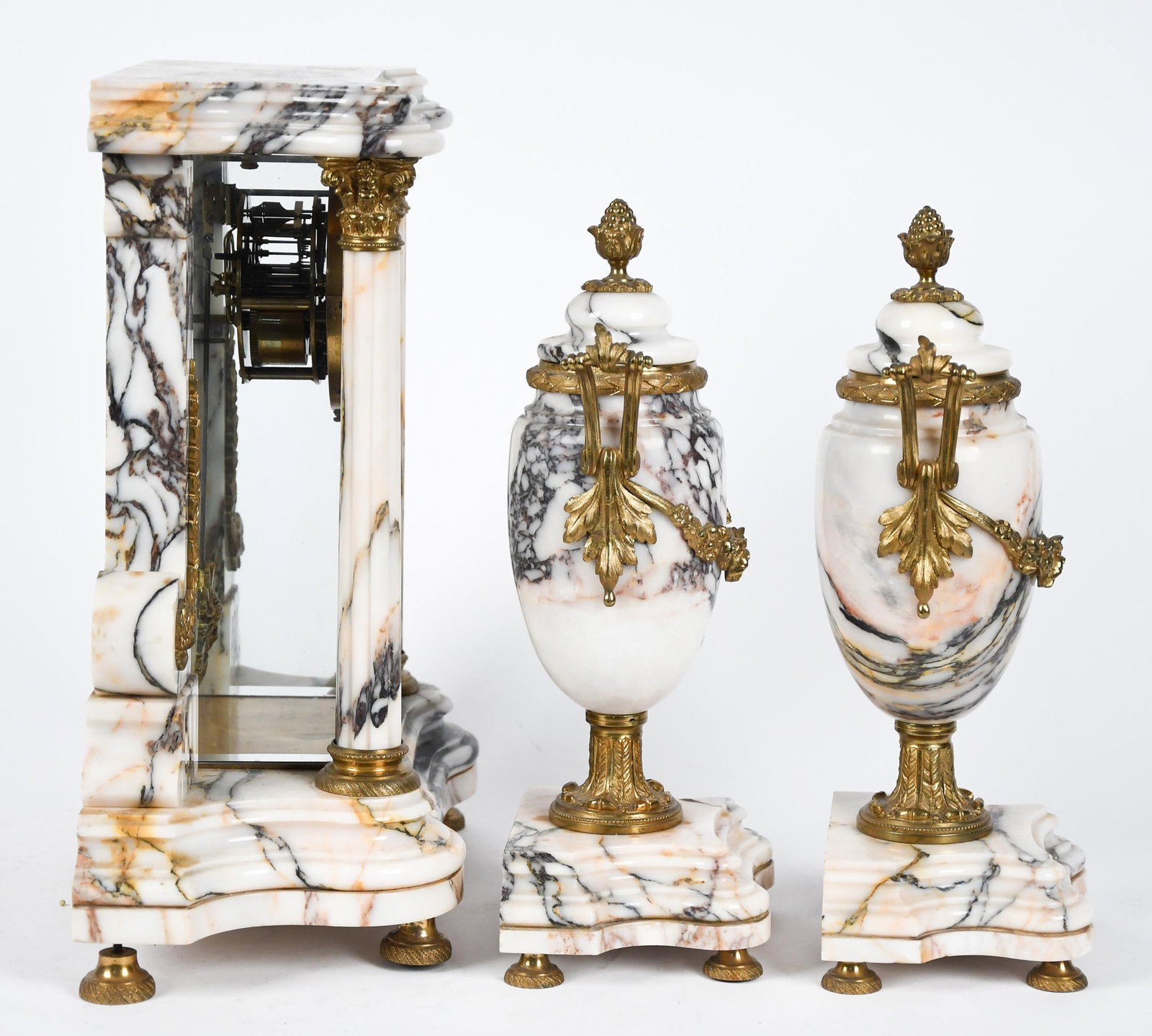 ANTIQUE FRENCH MARBLE AND ORMLOU CLOCK SET. - 8